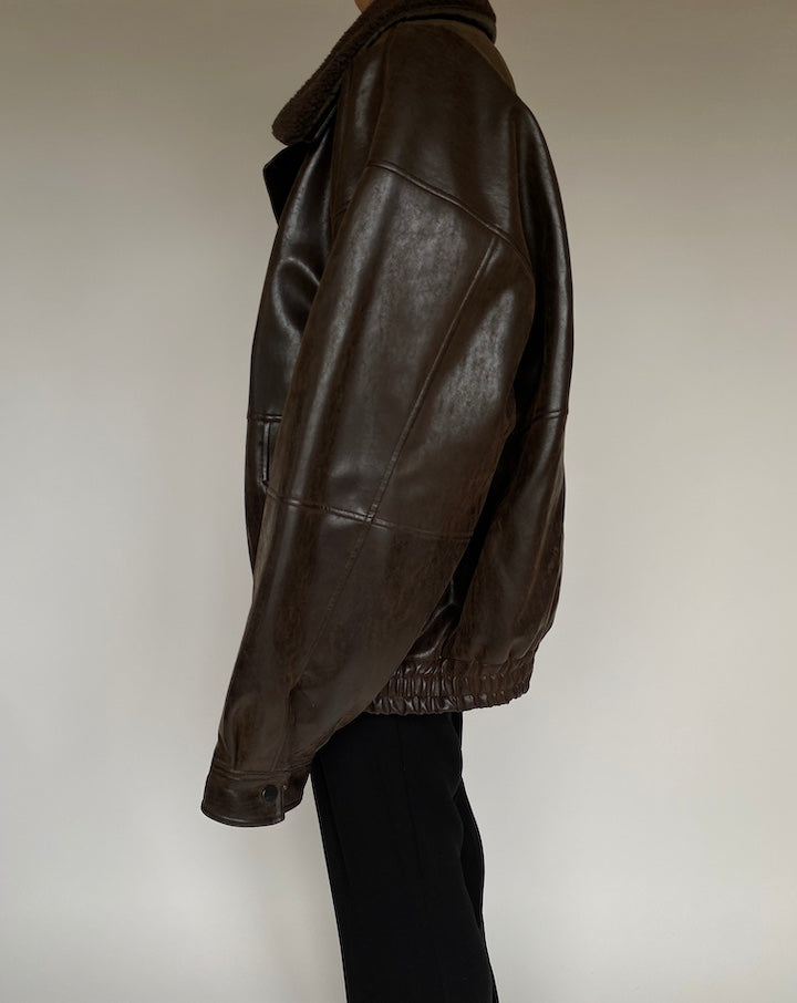VINTAGE BROWN OVERSIZED FAUX LEATHER JACKET 2621