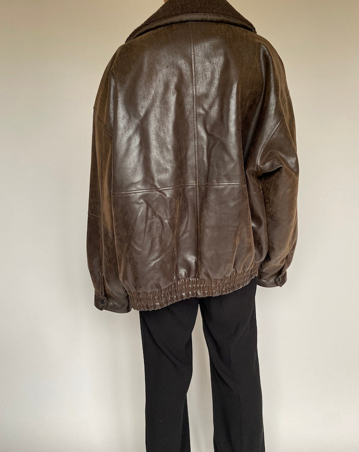 VINTAGE BROWN OVERSIZED FAUX LEATHER JACKET 2621