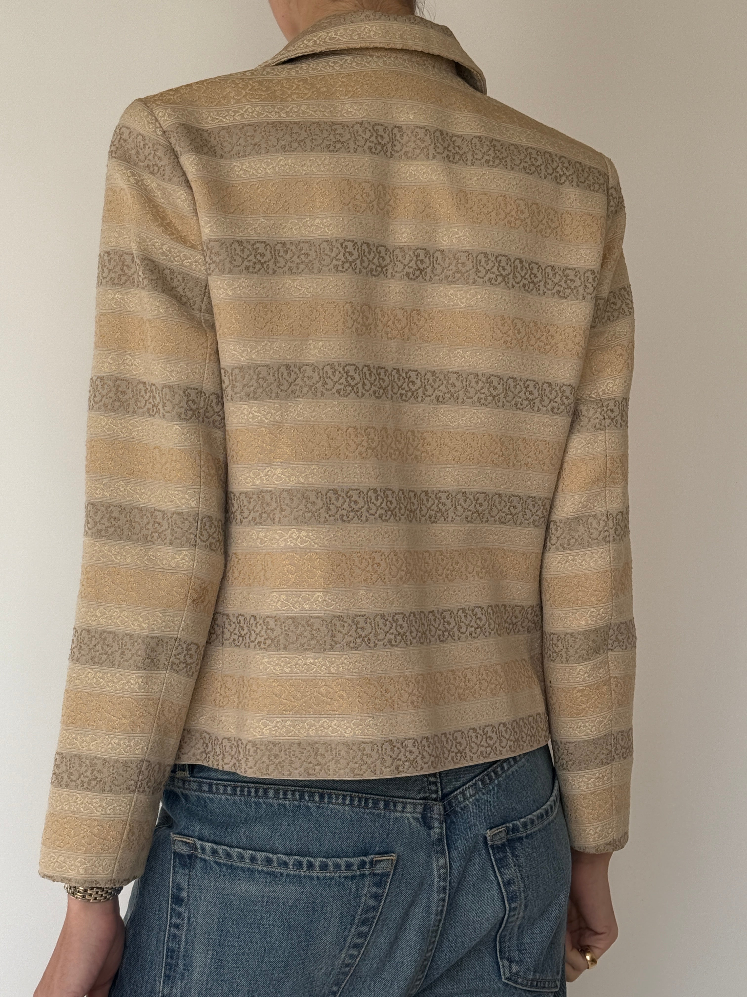 Vintage Textured Stripe Blazer Beige 7051
