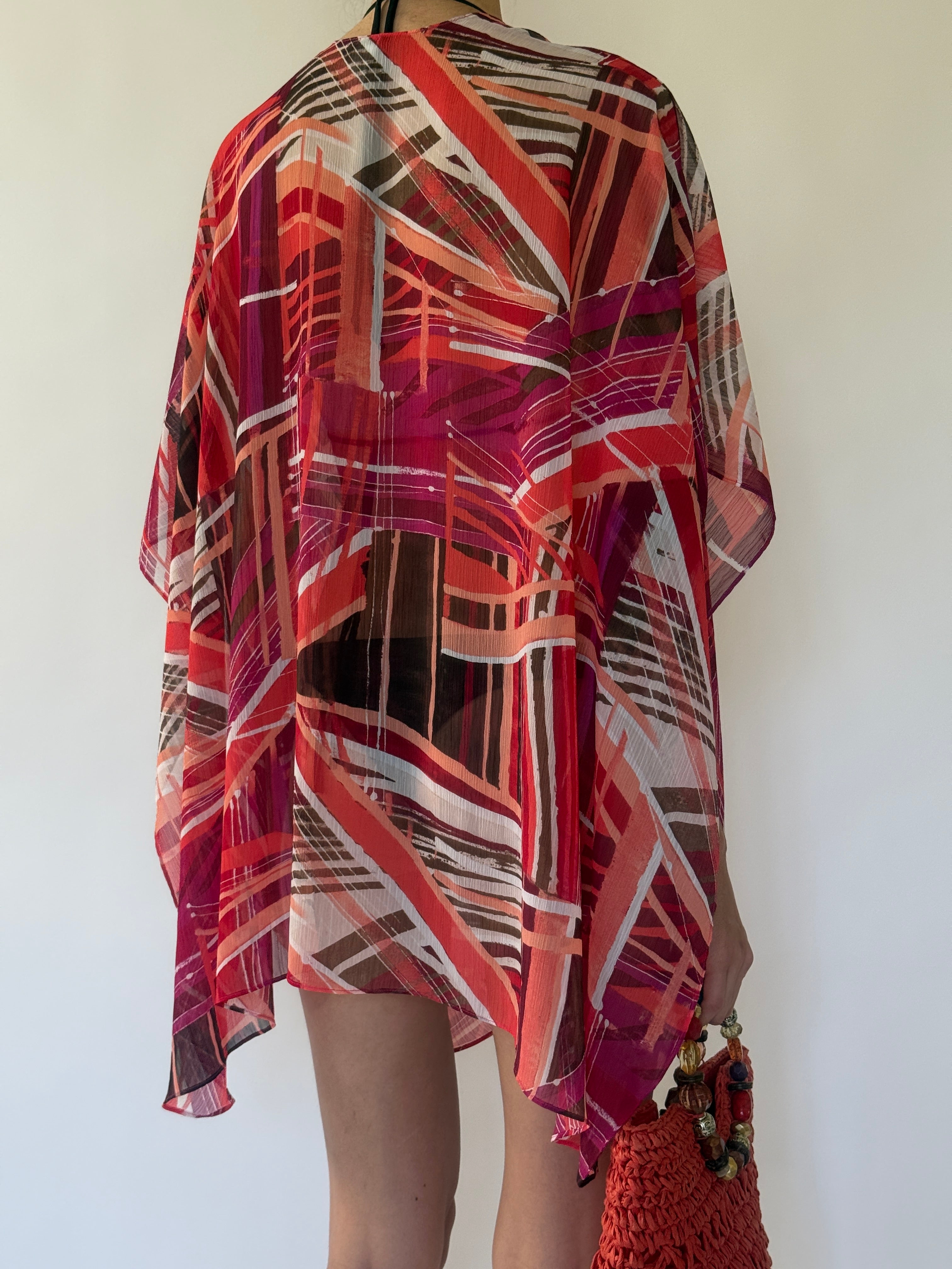 Vintage sheer abstract kimono cover-up back view