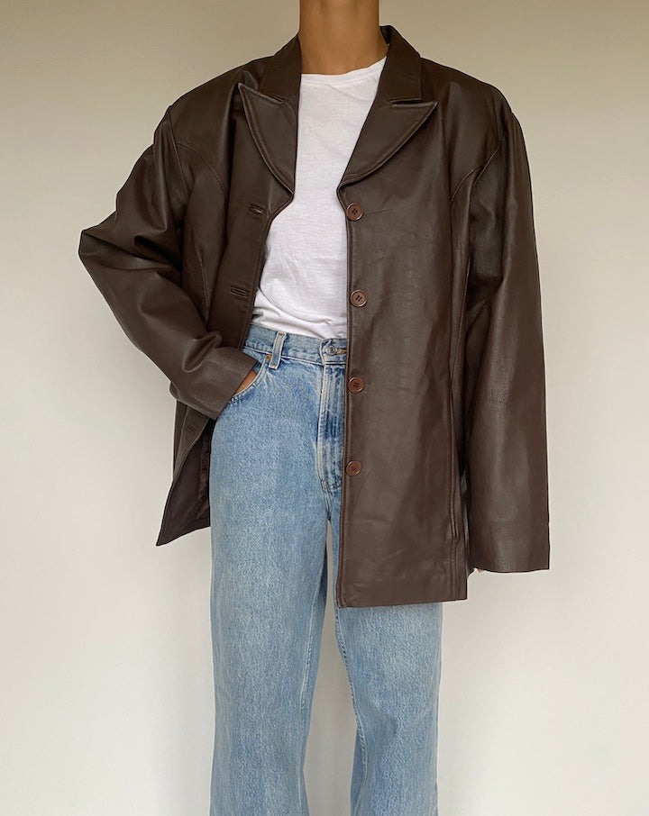VINTAGE OVERSIZED BROWN LEATHER JACKET 1207