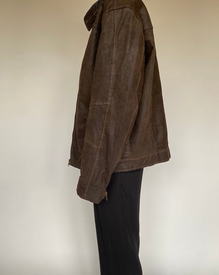 VINTAGE DARK BROWN OVERSIZED LEATHER JACKET 2624