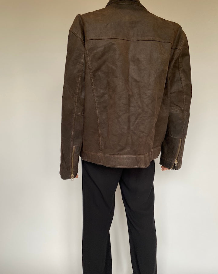 VINTAGE DARK BROWN OVERSIZED LEATHER JACKET 2624