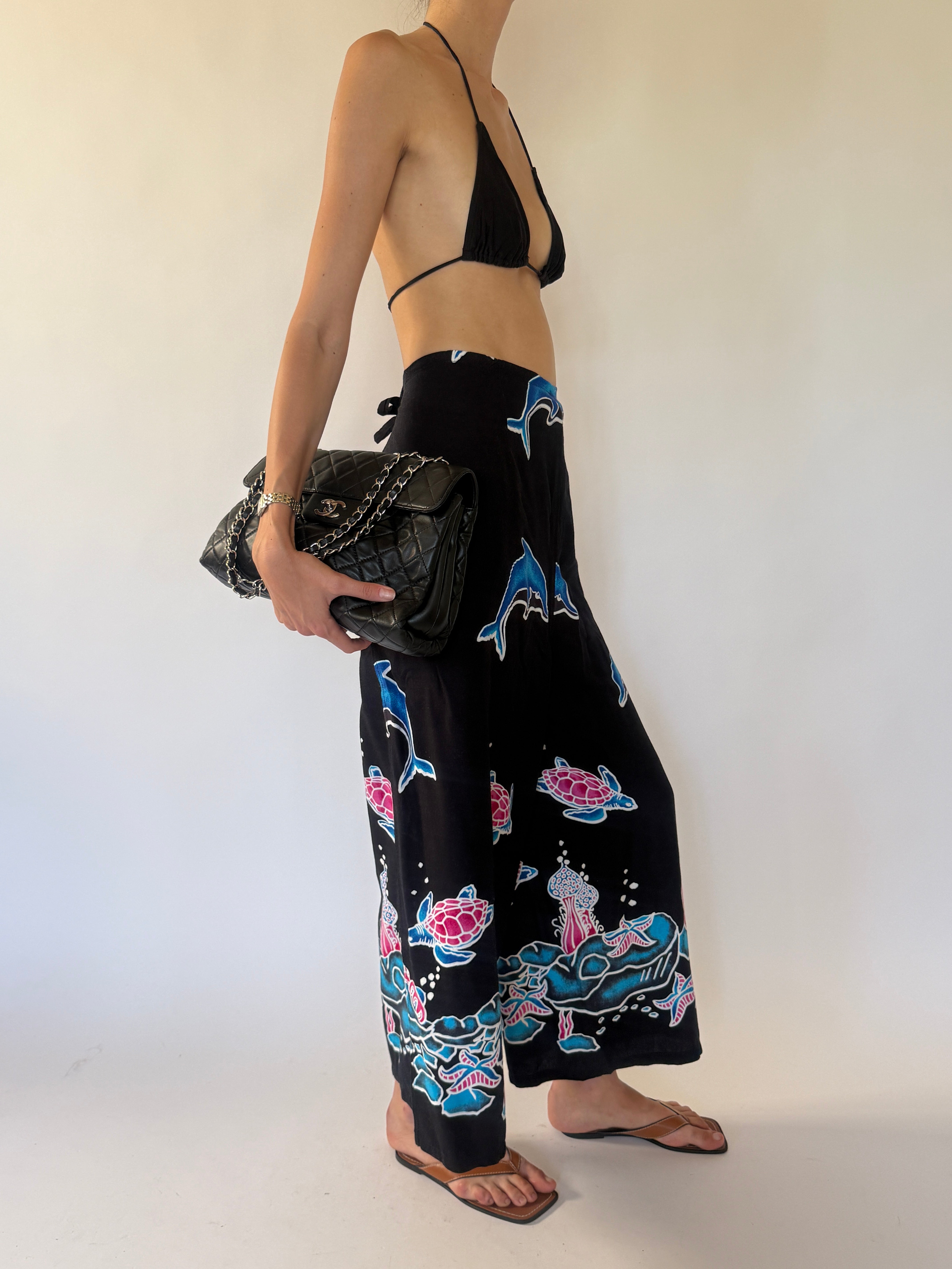 Vintage black wrap pants side view