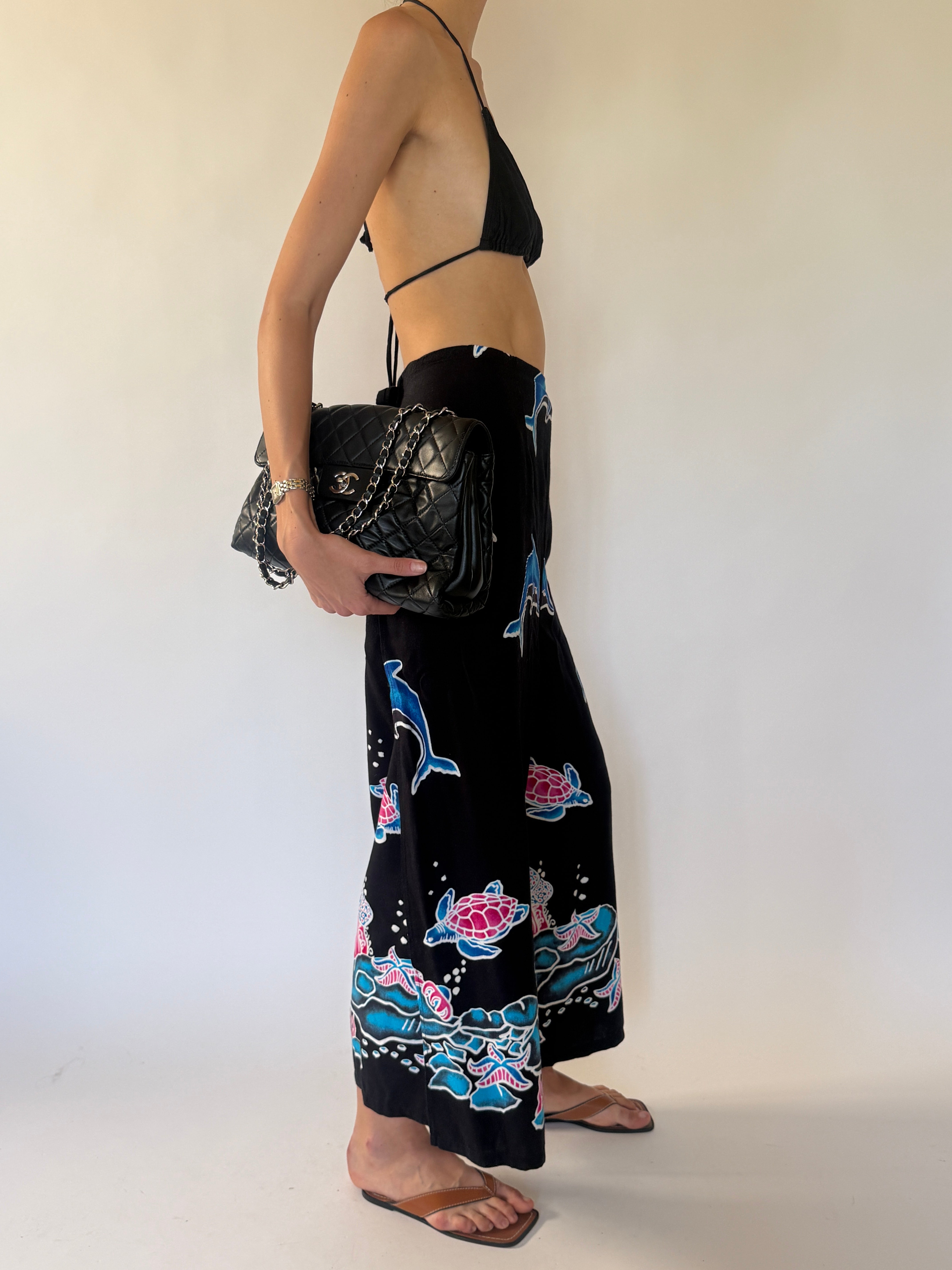 Vintage black wrap pants side view