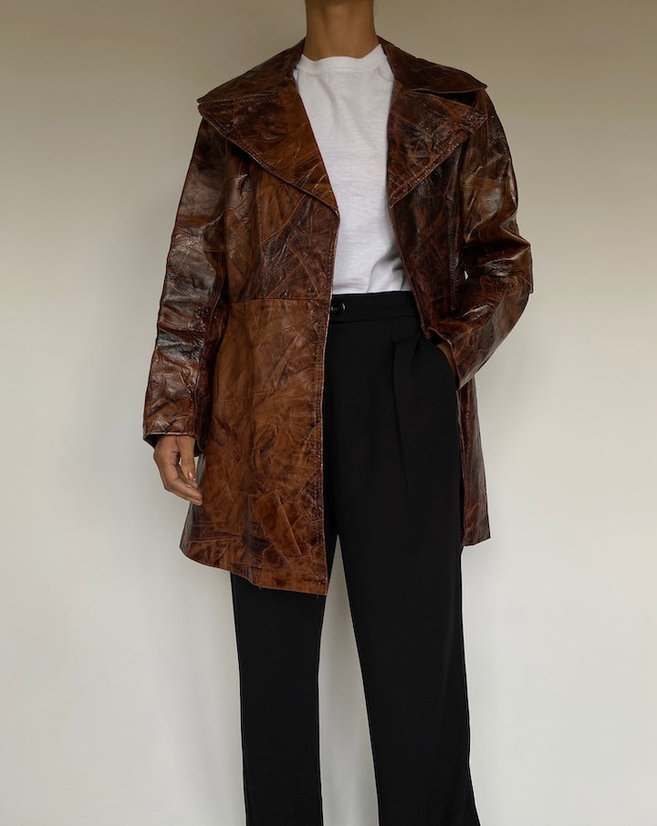 VINTAGE BROWN TONED LEATHER TRENCH COAT 2626