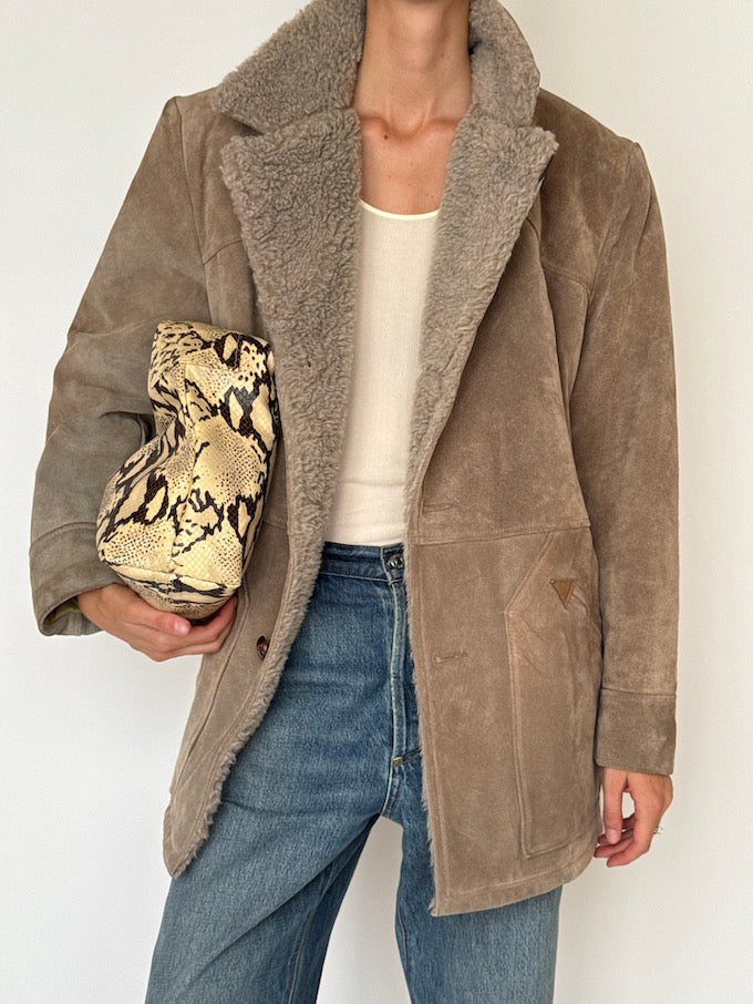 Vintage Shearling Suede Coat Taupe 6465