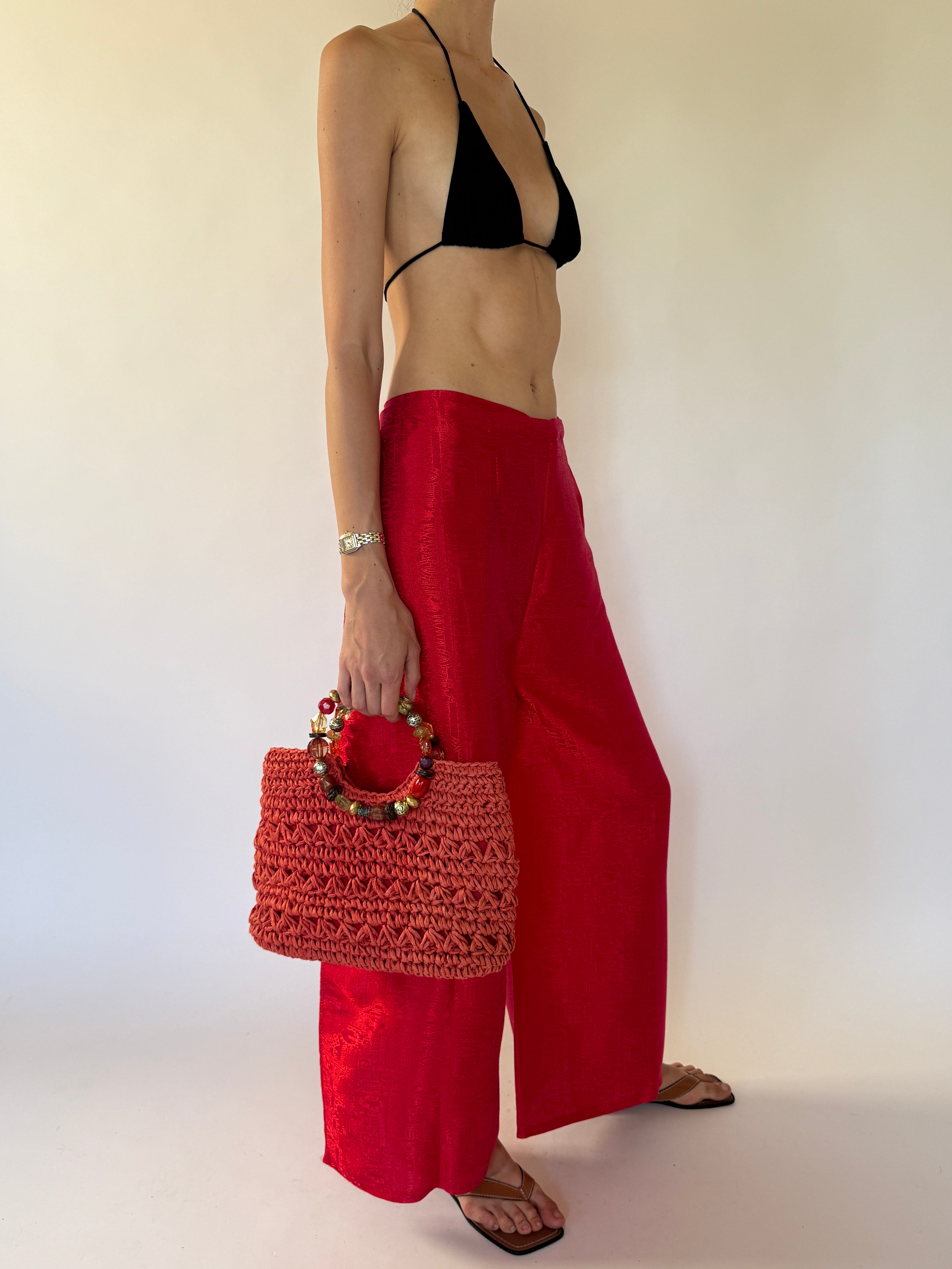Vintage red wrap pants side view