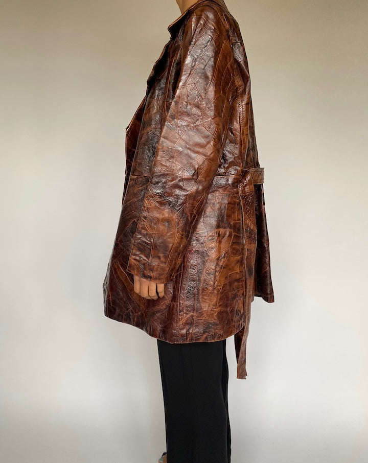 VINTAGE BROWN TONED LEATHER TRENCH COAT 2626
