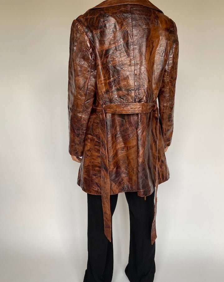 VINTAGE BROWN TONED LEATHER TRENCH COAT 2626