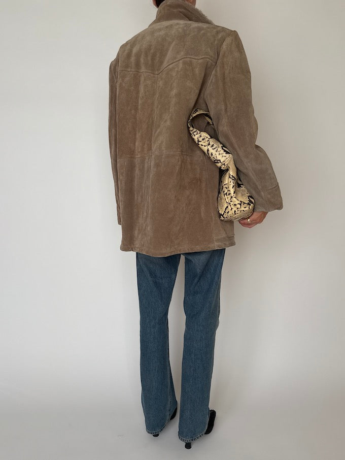 Vintage Shearling Suede Coat Taupe 6465