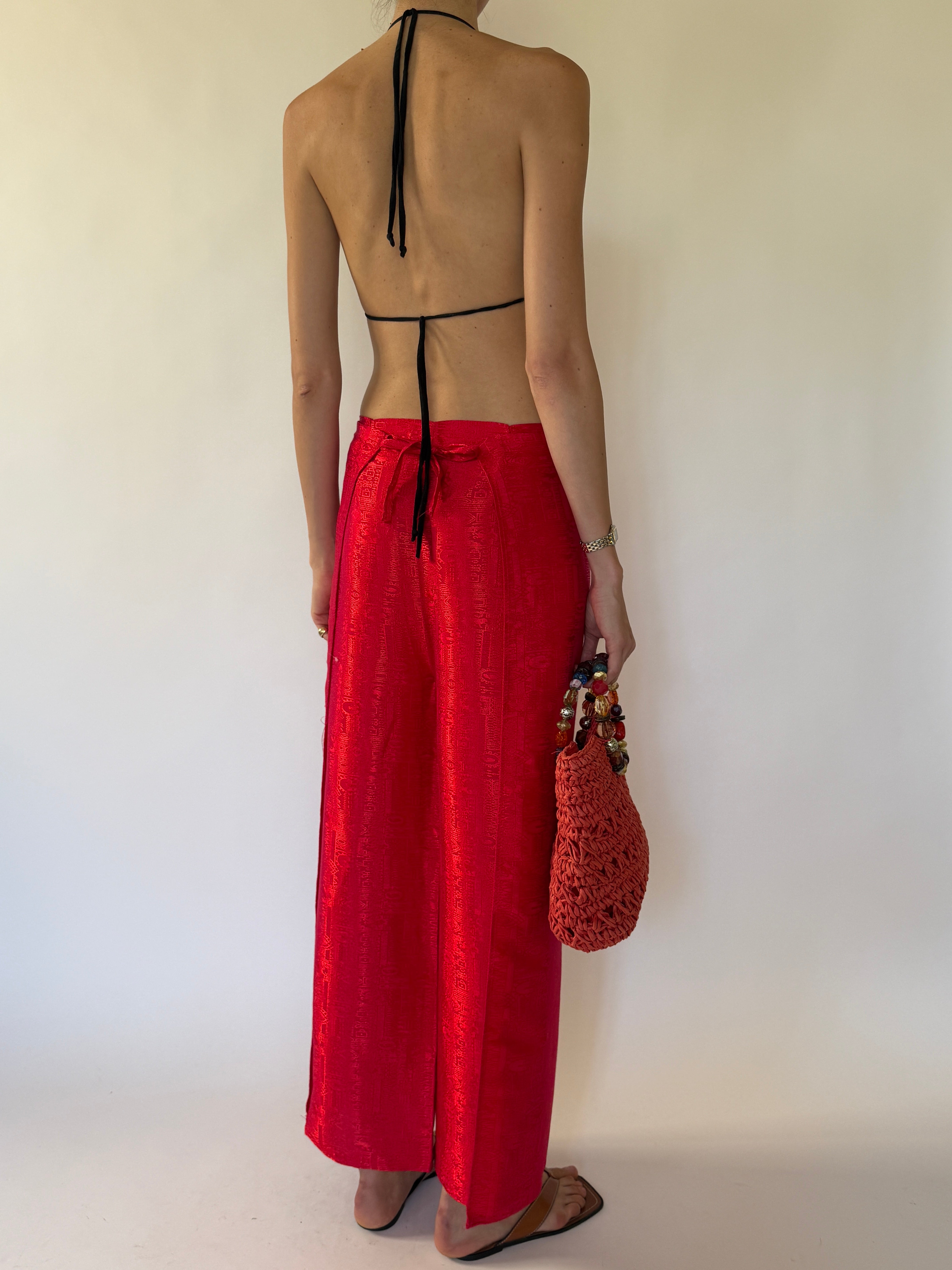 Vintage red wrap pants back view