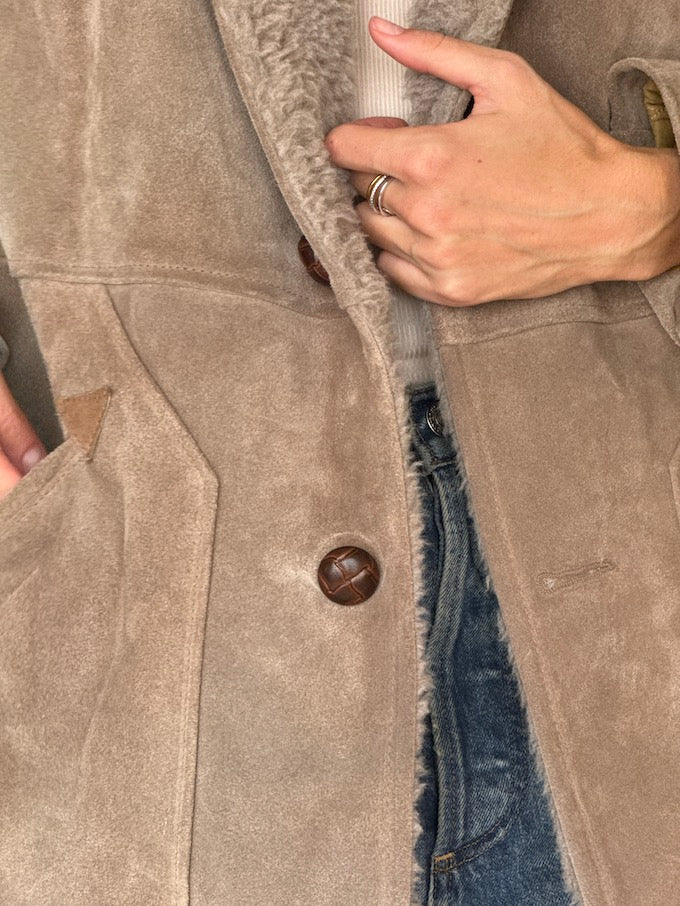Vintage Shearling Suede Coat Taupe 6465