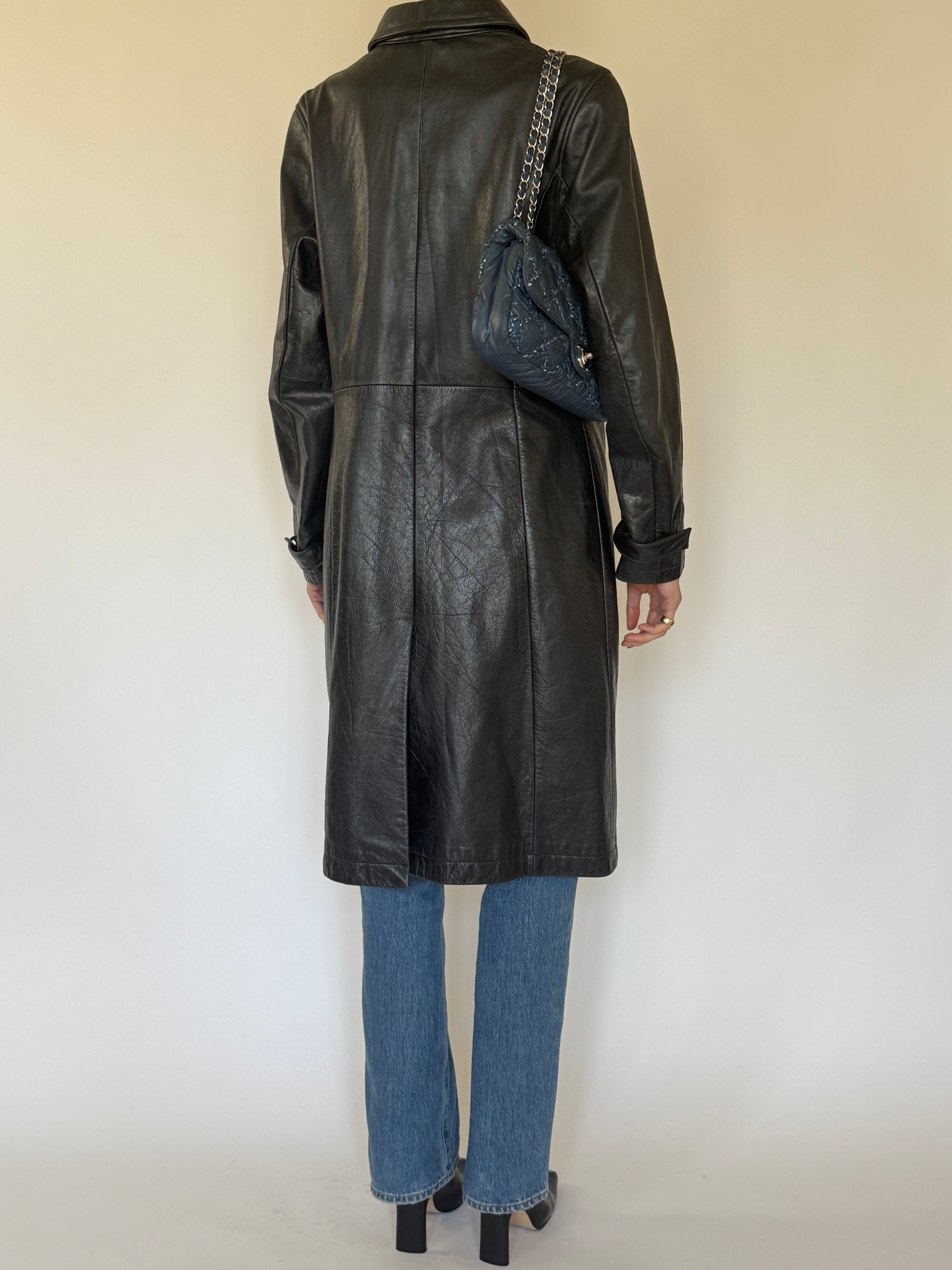 Vintage leather coat back view
