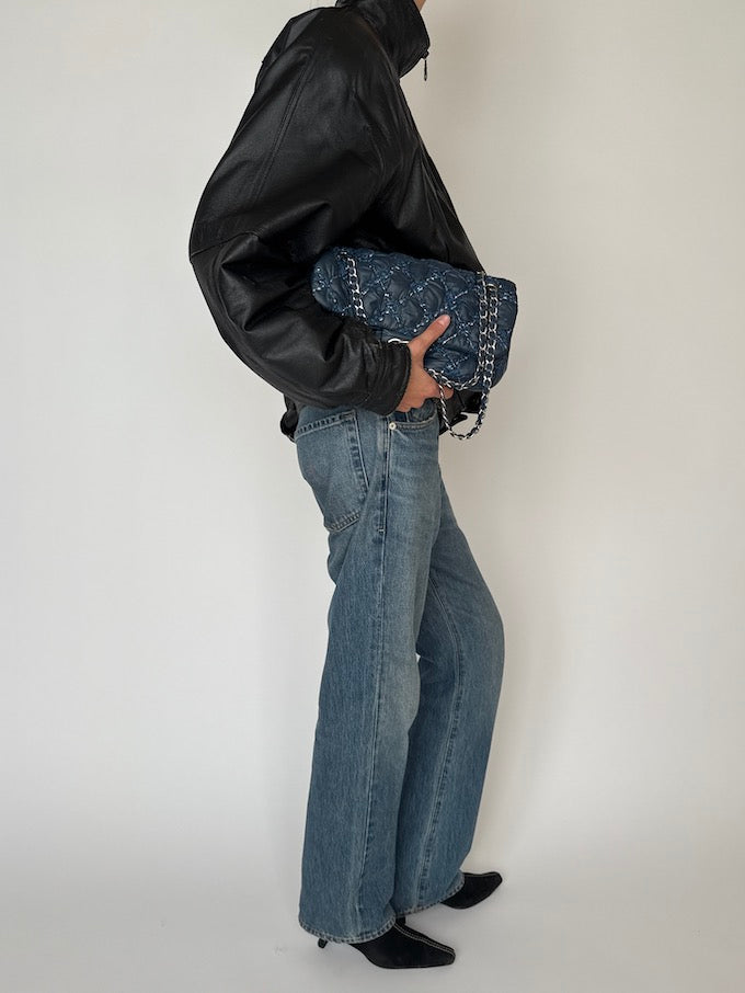 Vintage Bomber-Like Leather Jacket Black 6466