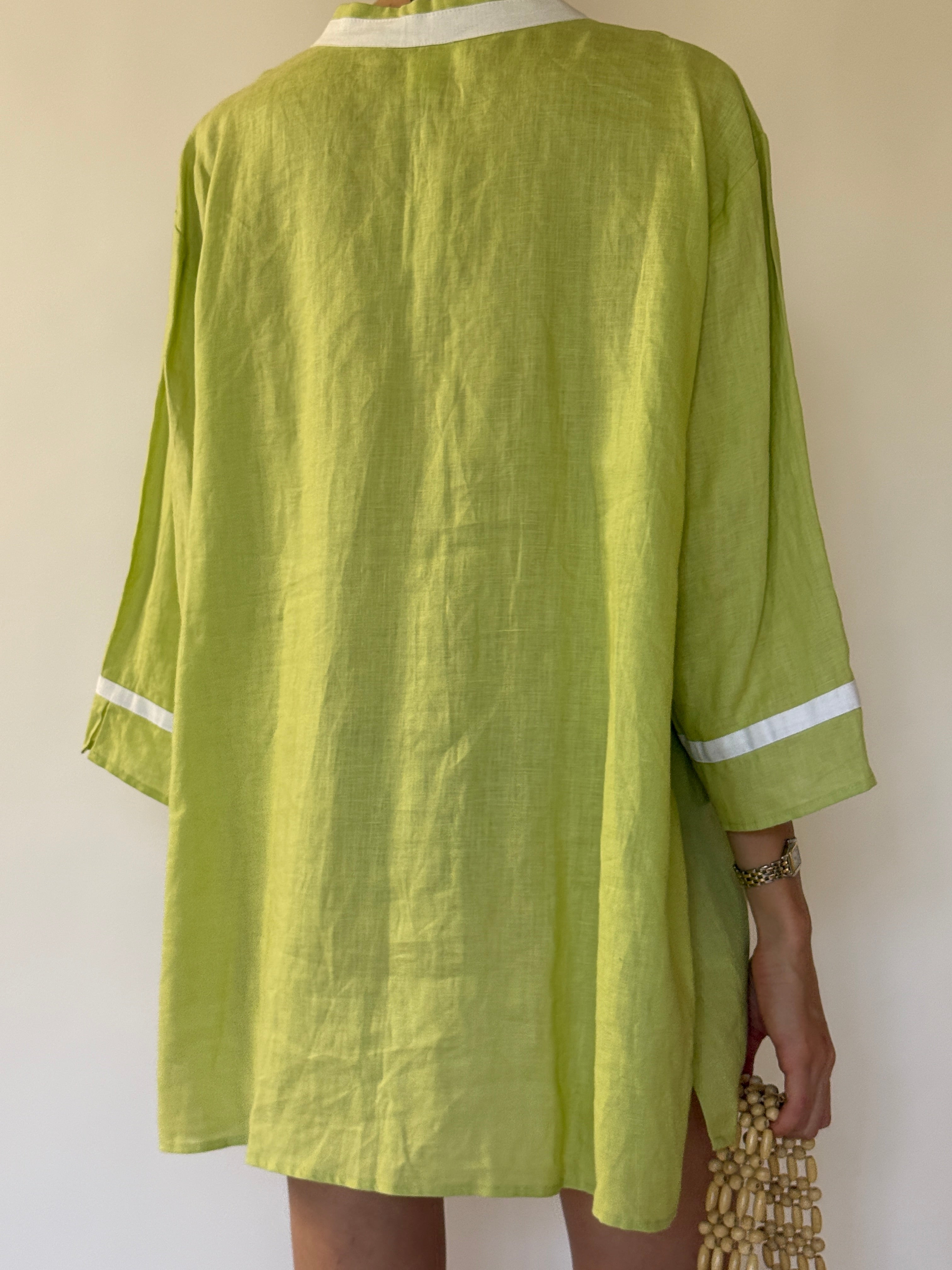 Vintage green linen swim cover-up back view