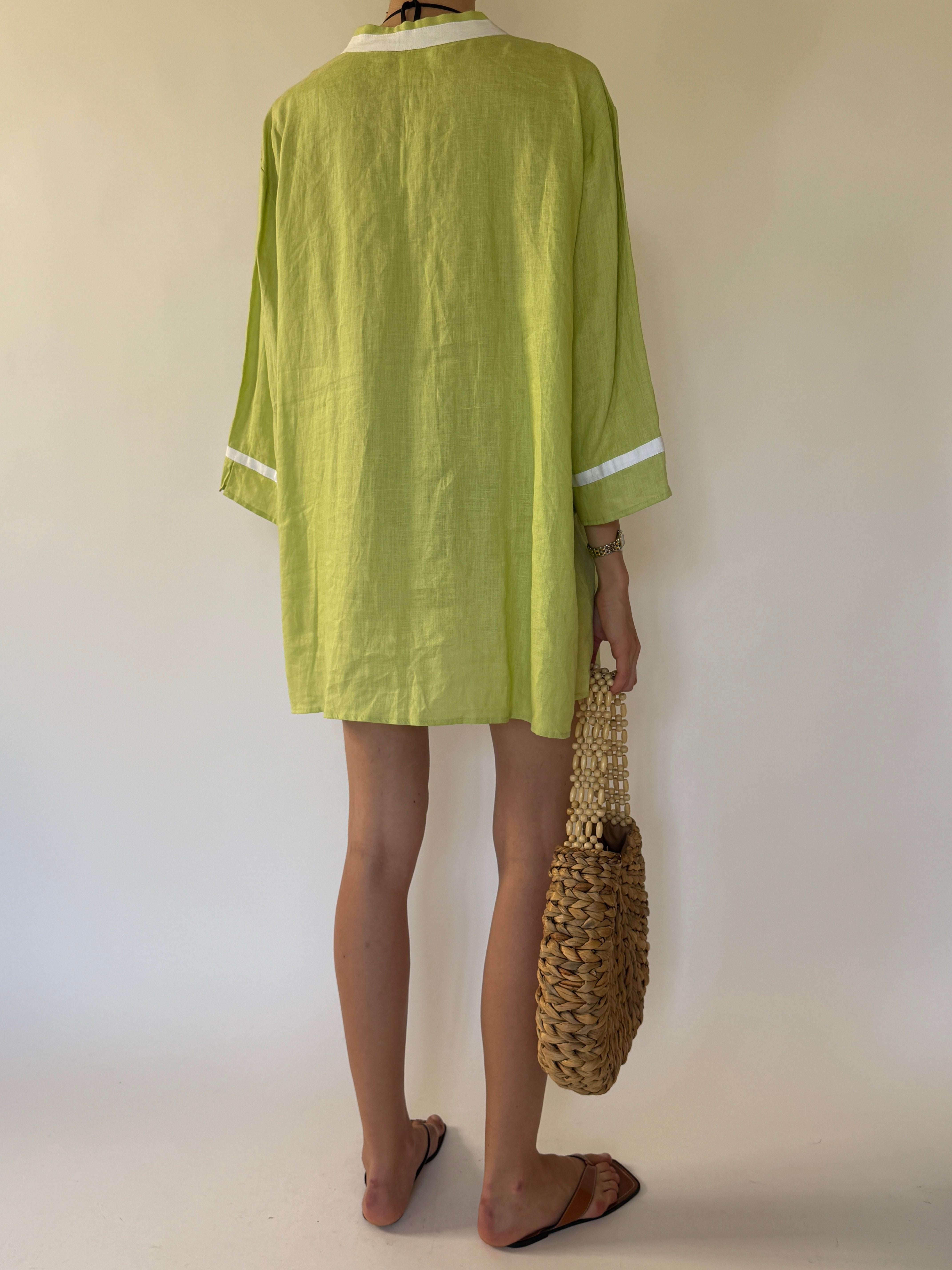 Vintage green linen swim cover-up back view