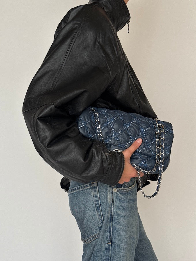 Vintage Bomber-Like Leather Jacket Black 6466