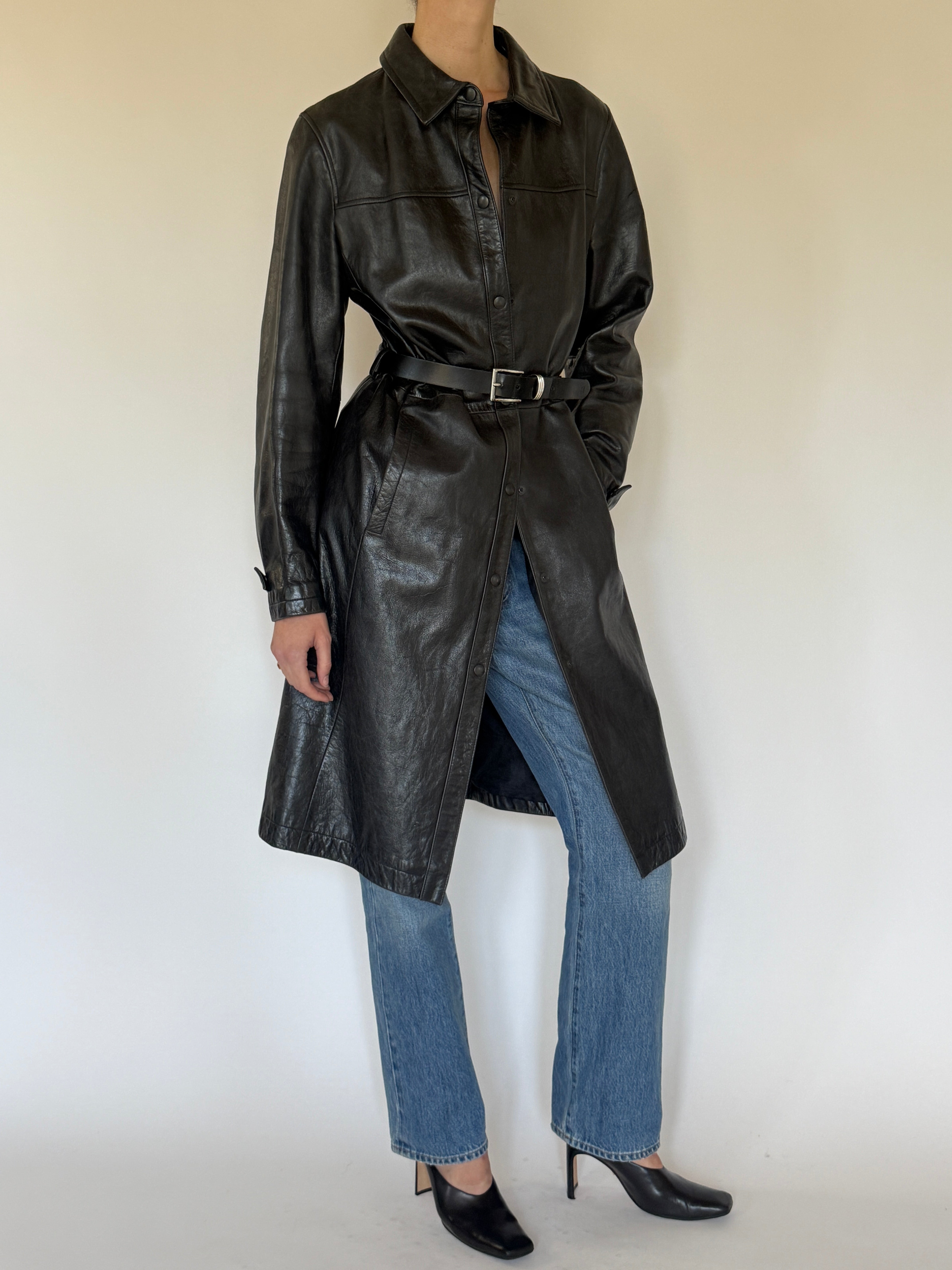 Vintage leather coat pocket detail