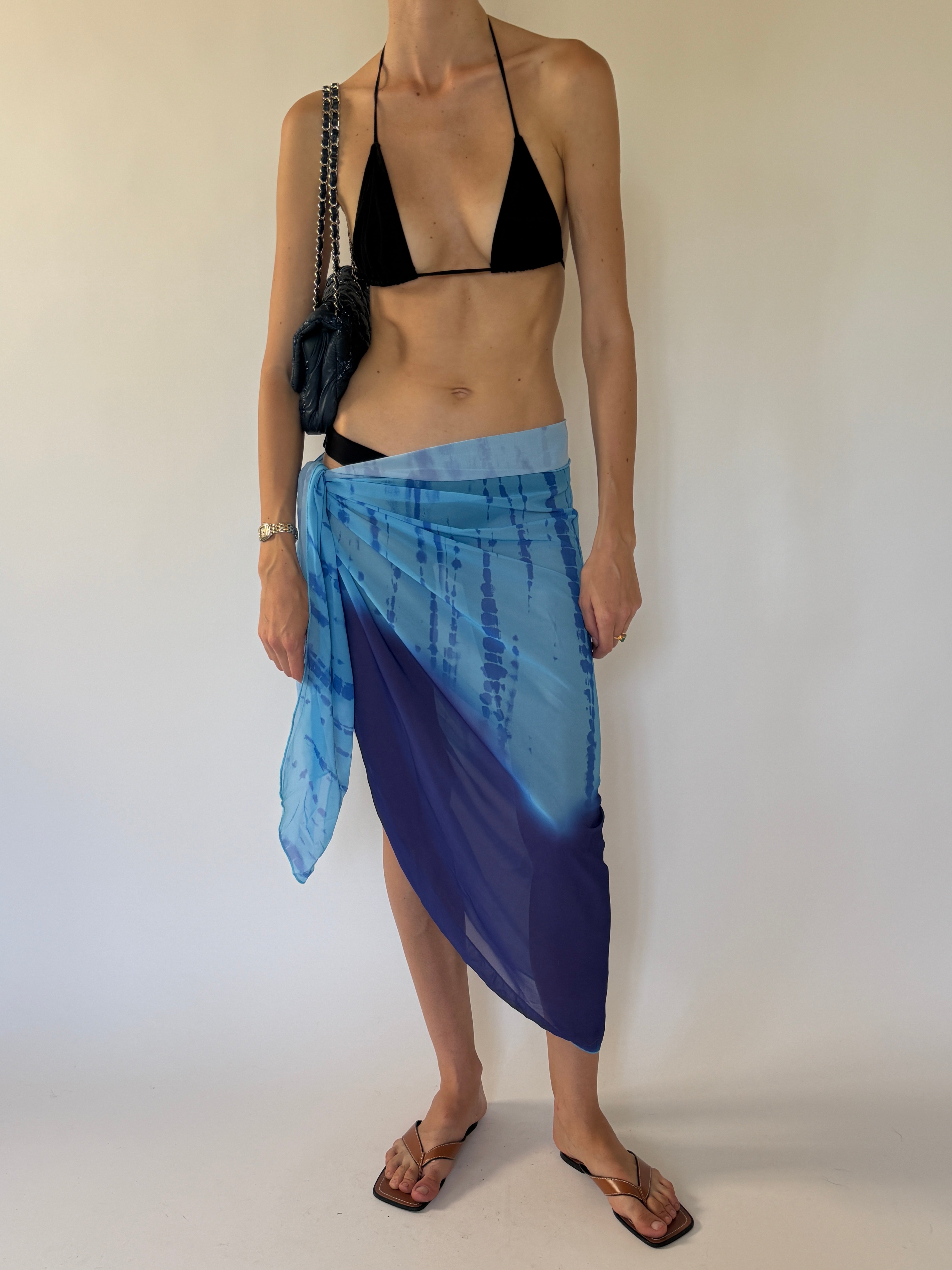 Vintage blue tie-dye sarong front view