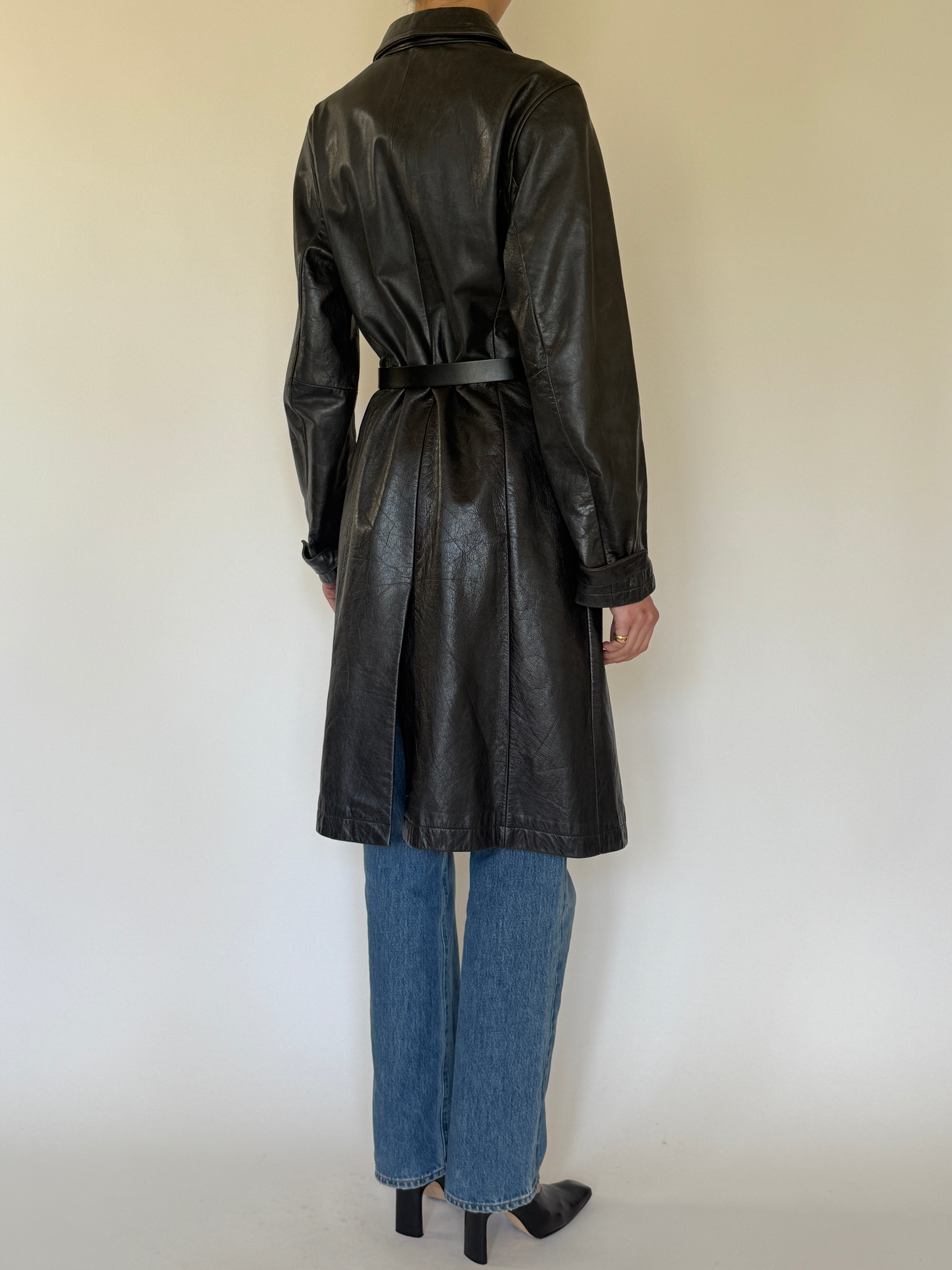 Vintage leather coat back view