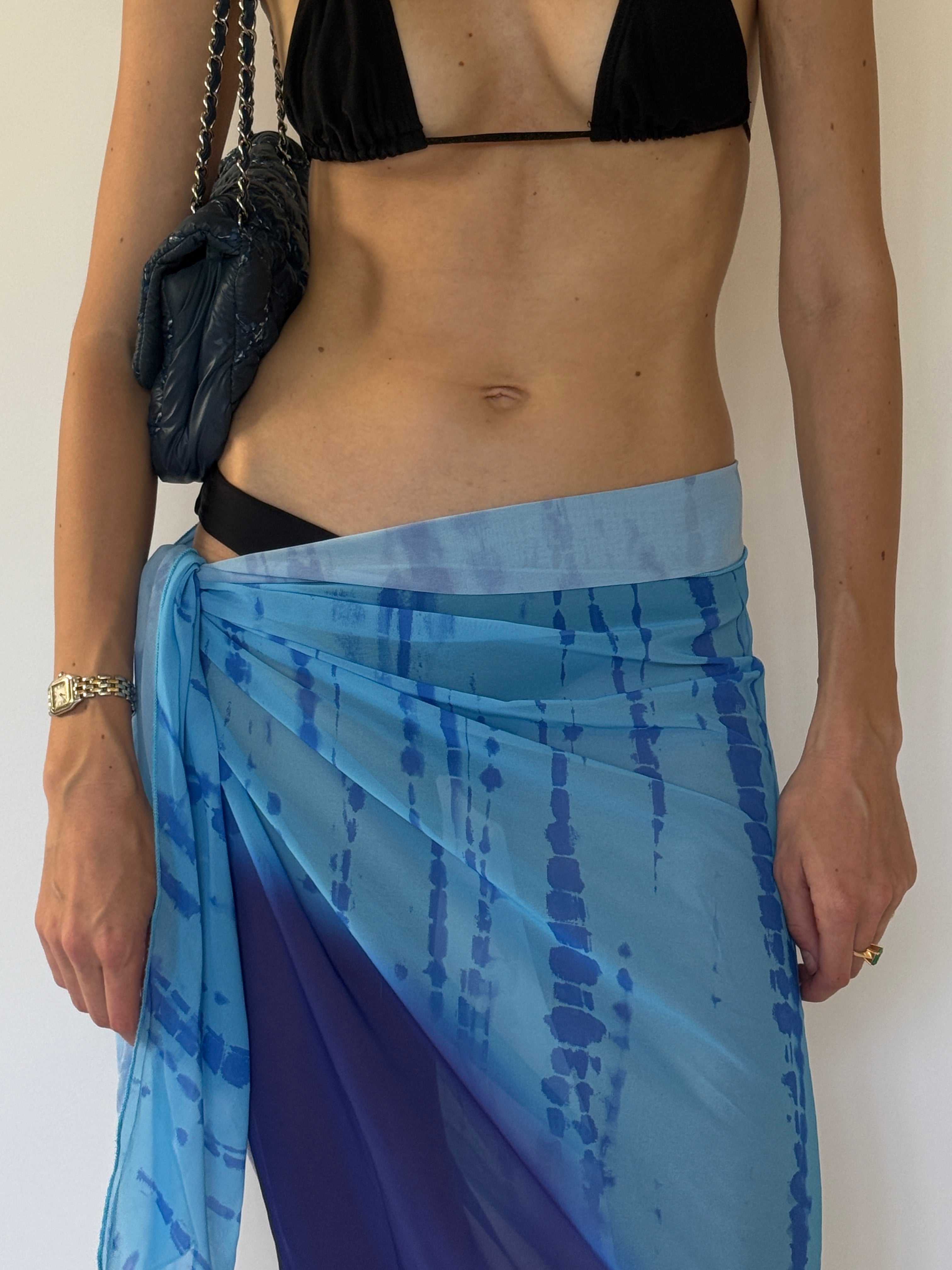 Vintage blue tie-dye fabric close-up