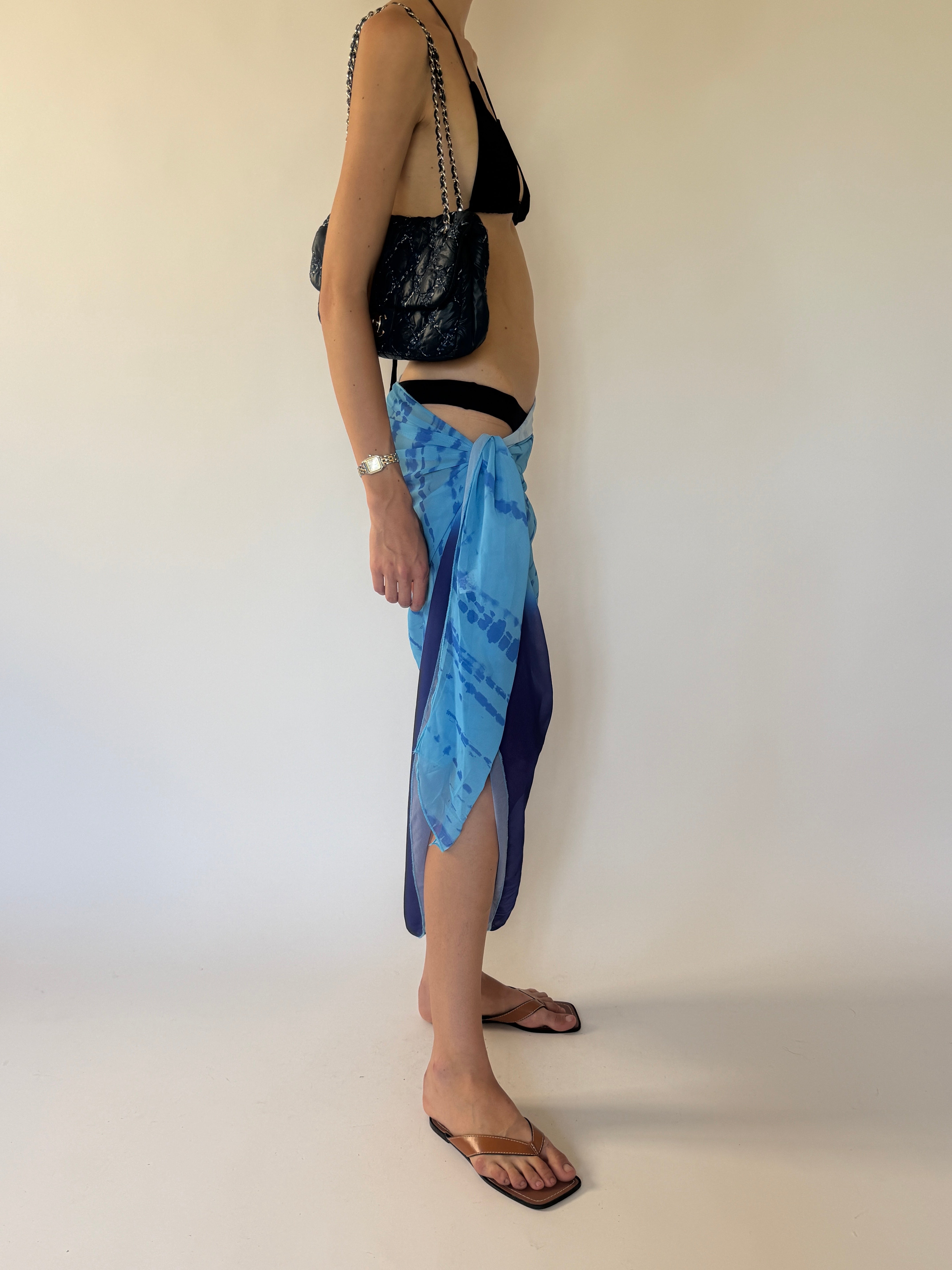 Vintage blue tie-dye sarong side view