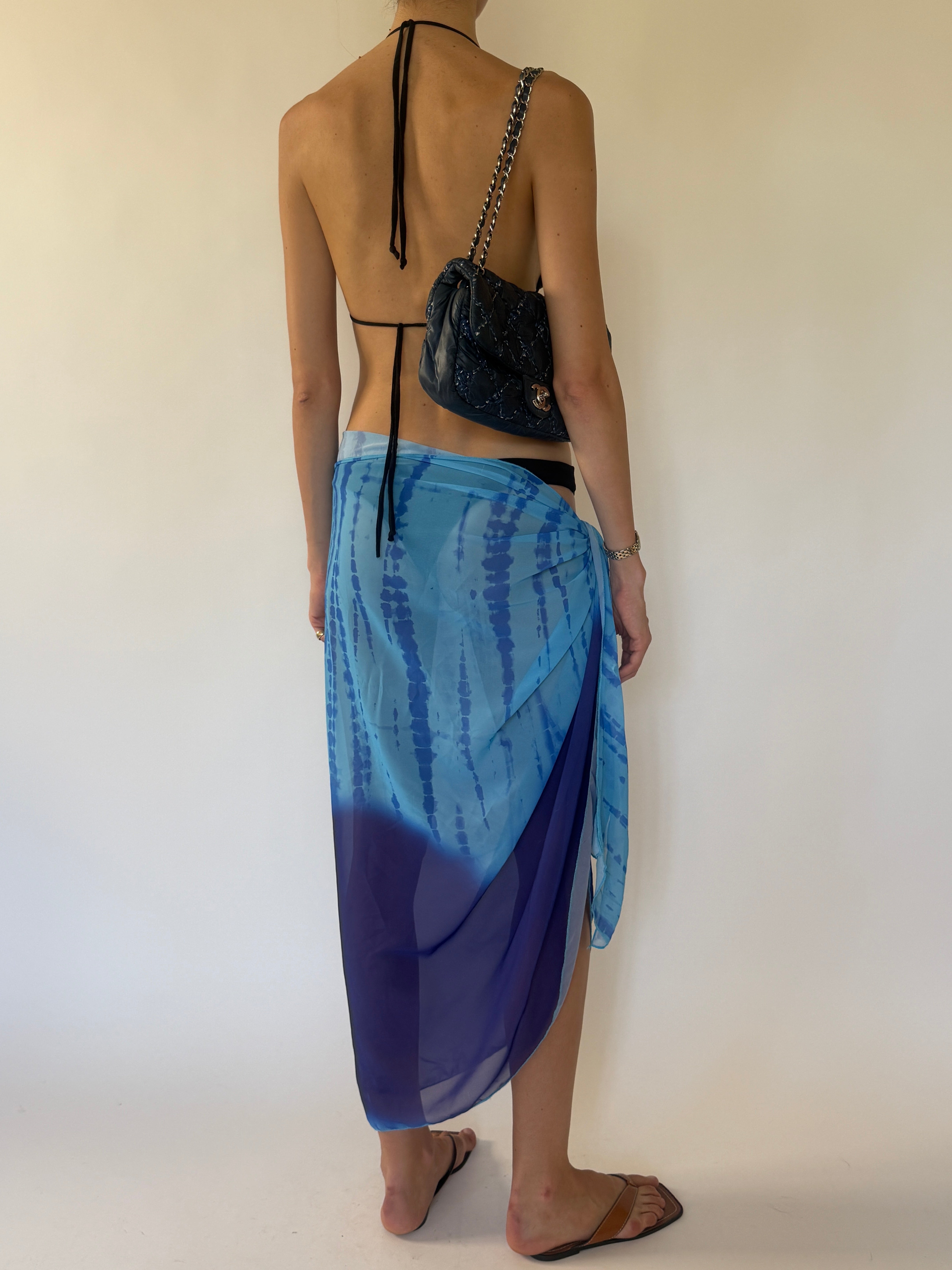 Vintage blue tie-dye sarong back view