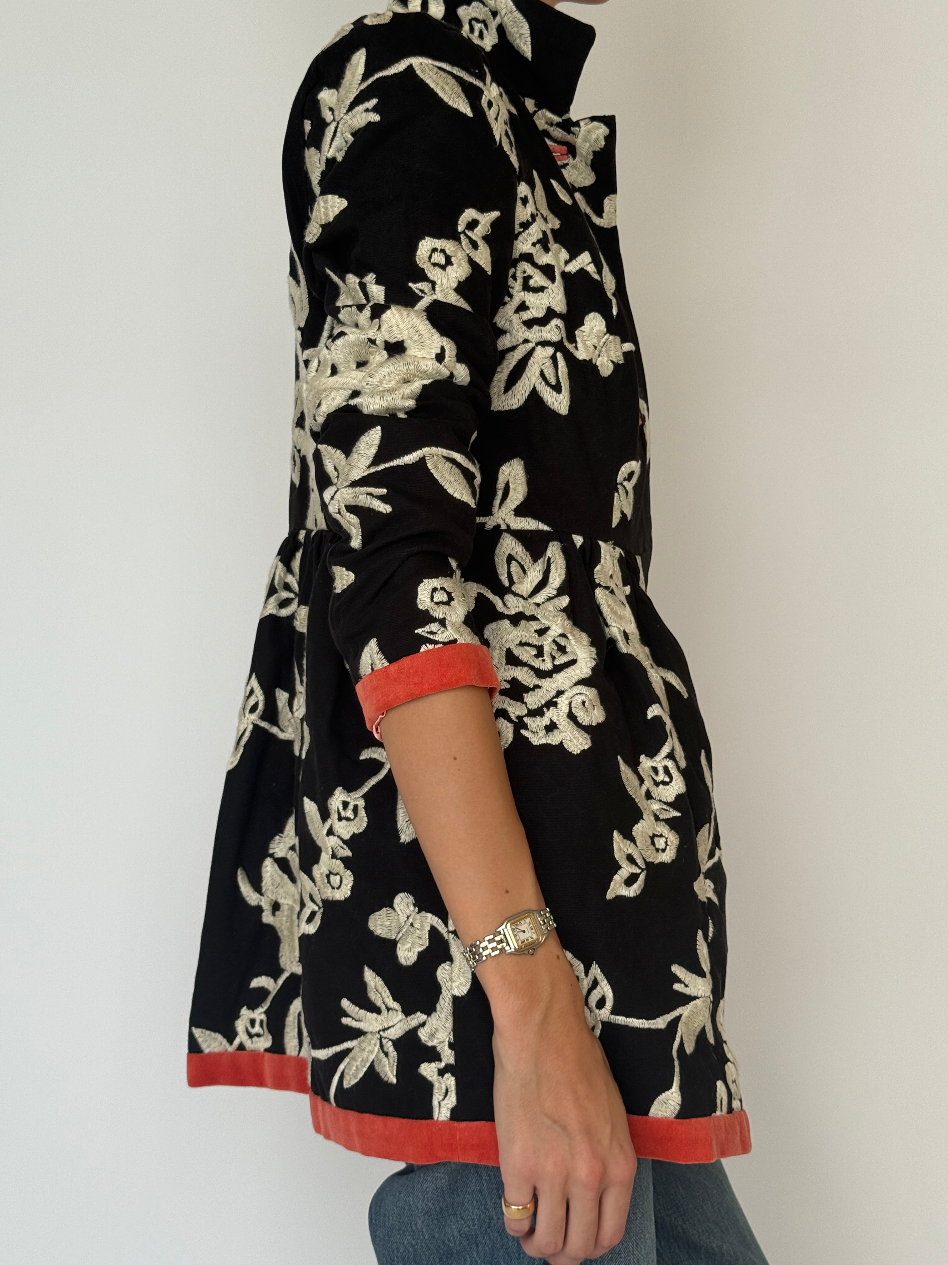 Vintage Embroidered Floral Jacket Black 6478