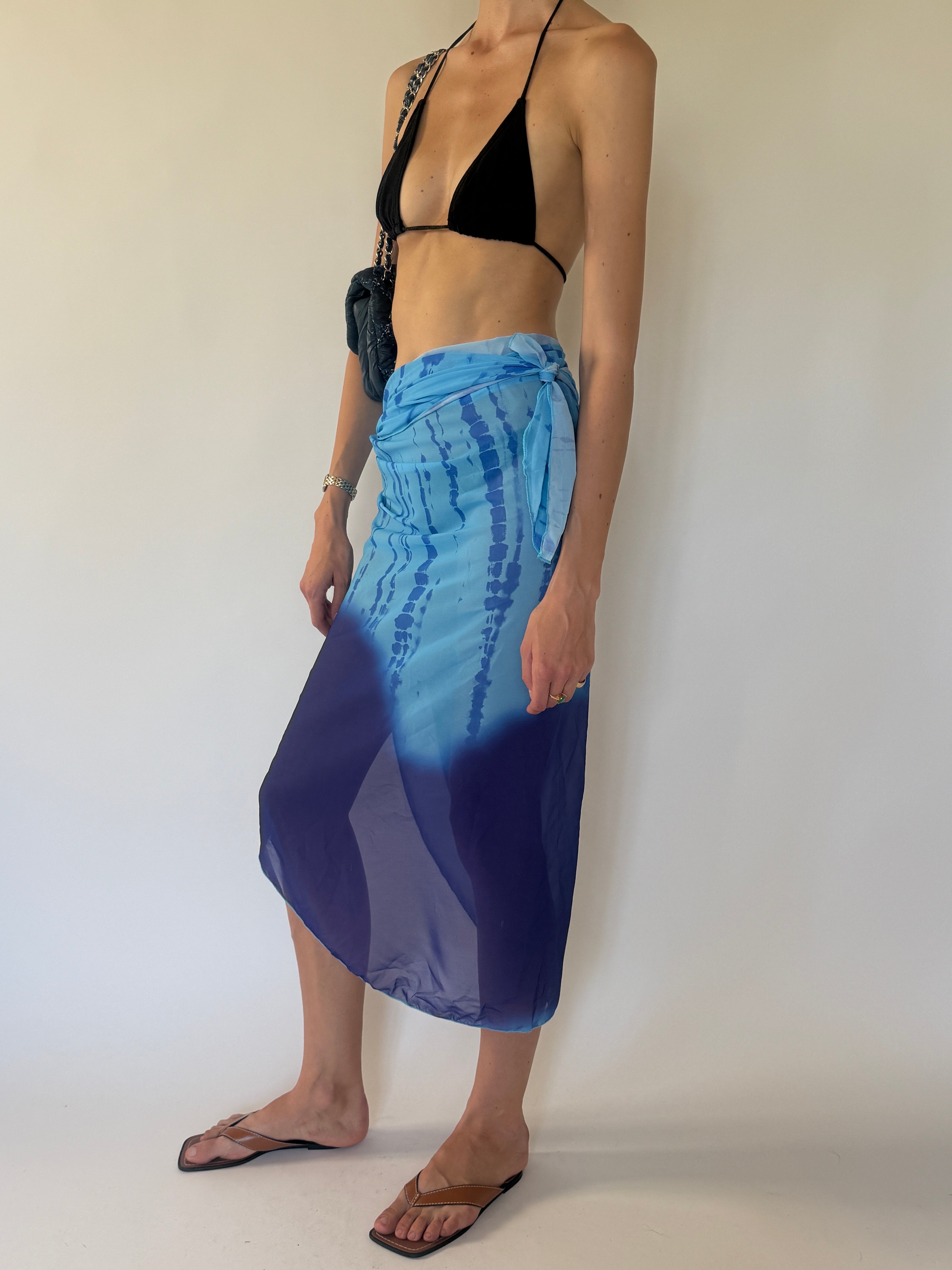 Vintage blue tie-dye sarong side view