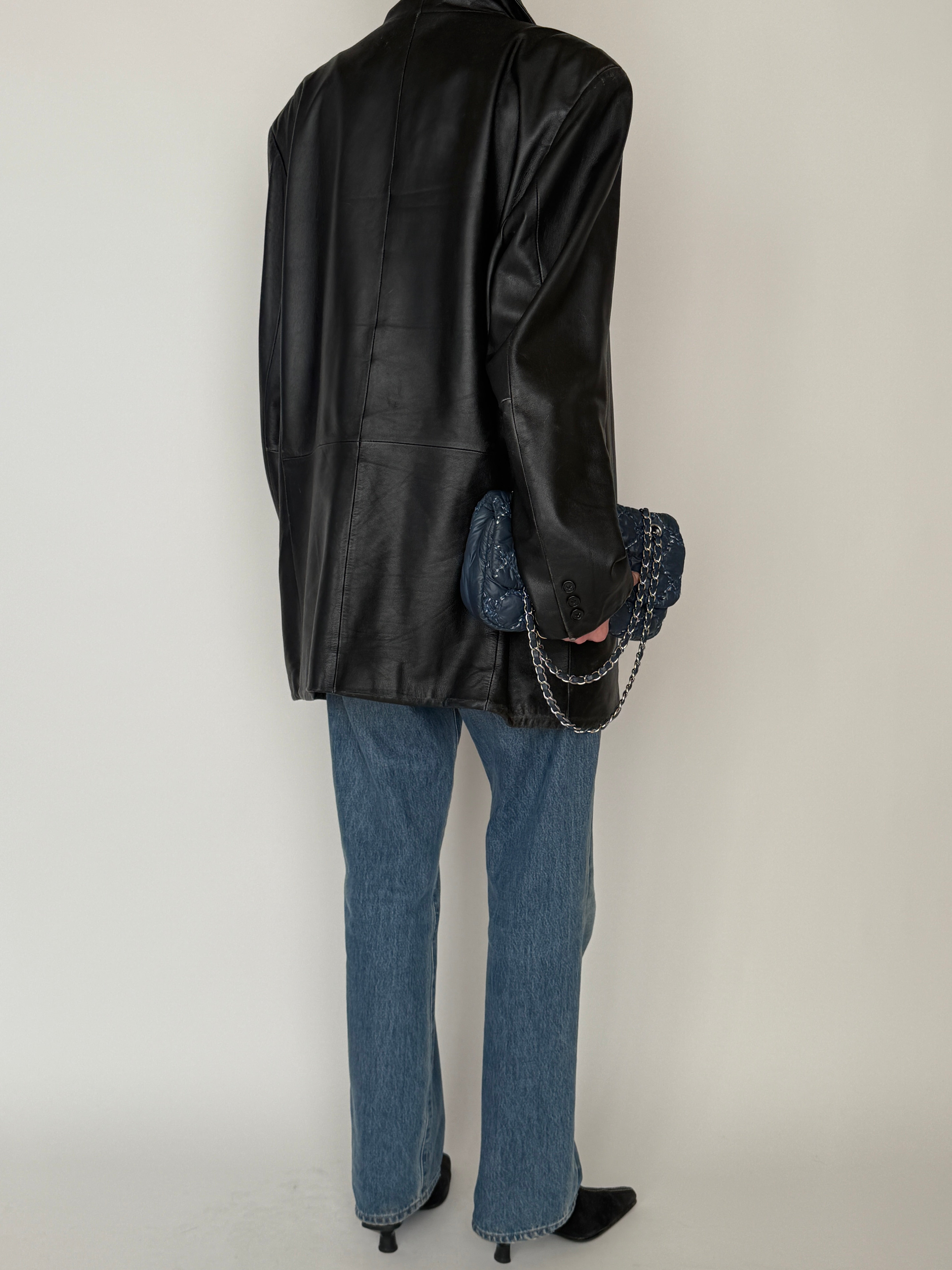 Vintage black leather blazer back view