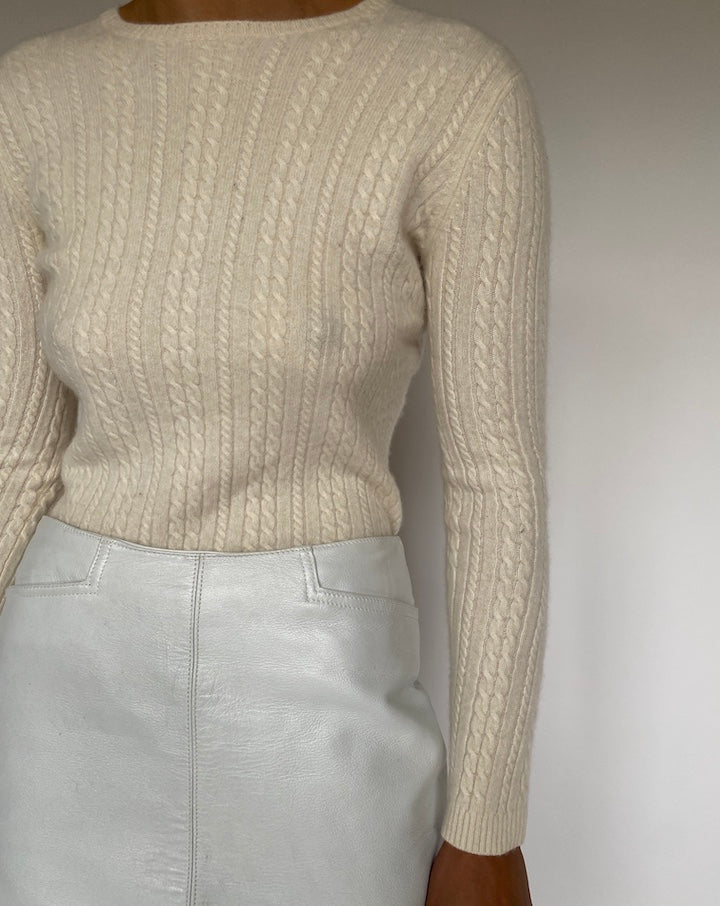 VINTAGE CREAM BRAIDED CASHMERE SWEATER 2631