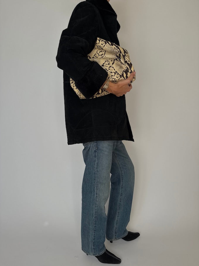 Vintage Faux Shearling Suede Jacket Black 6467