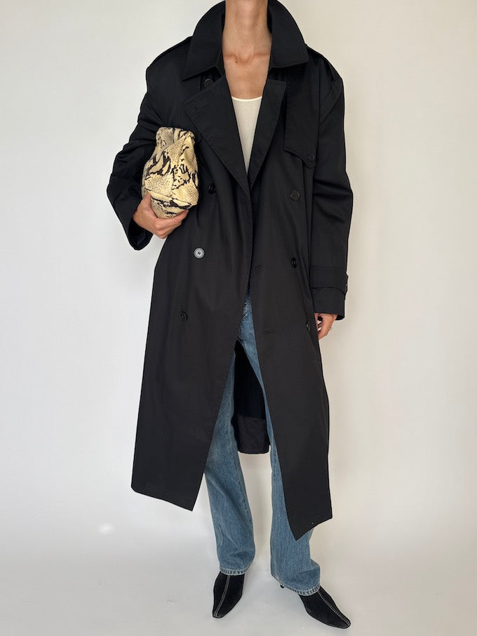 Vintage Long Trench Coat Black 6460