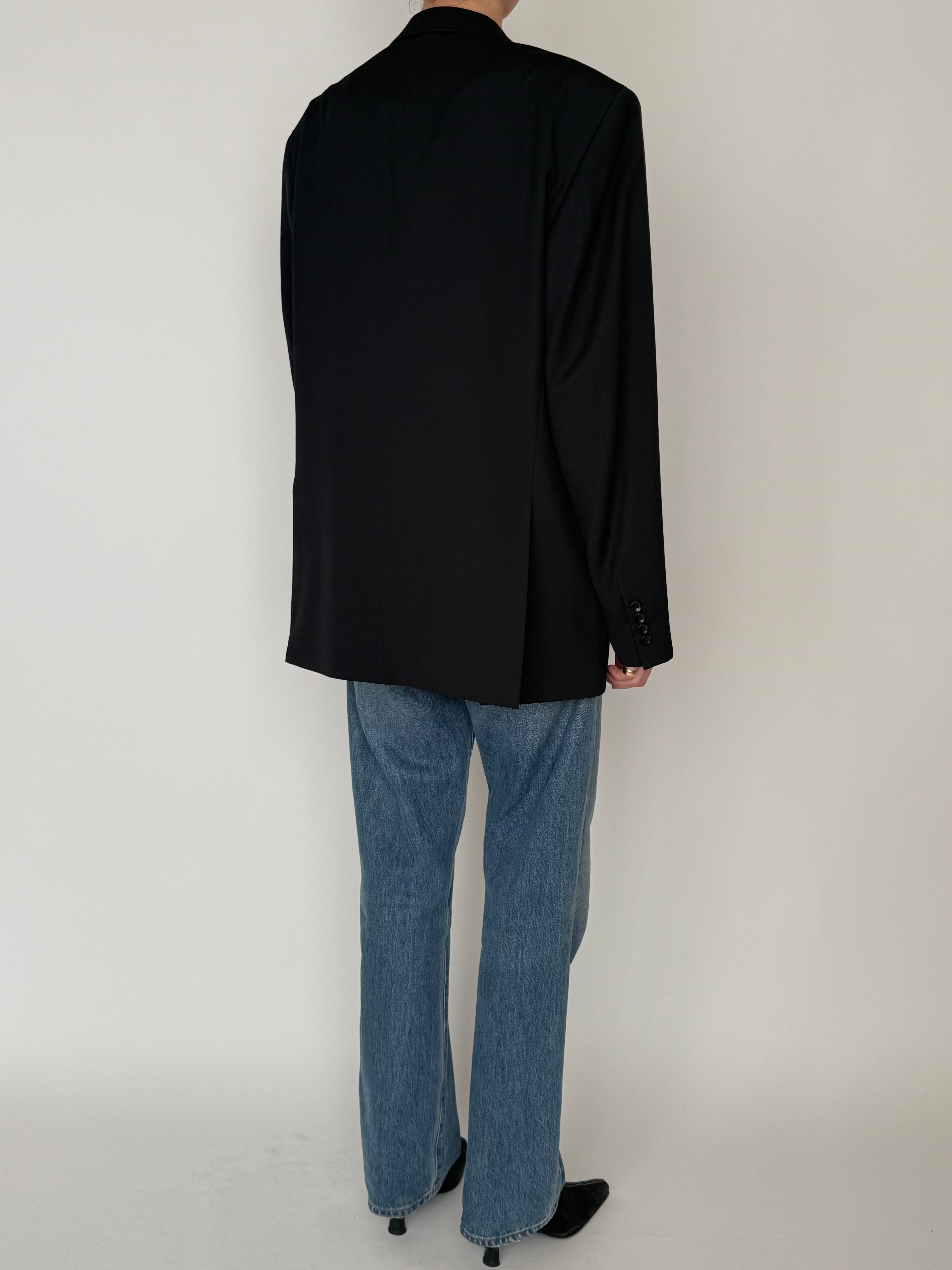 Vintage black single-breasted blazer back view