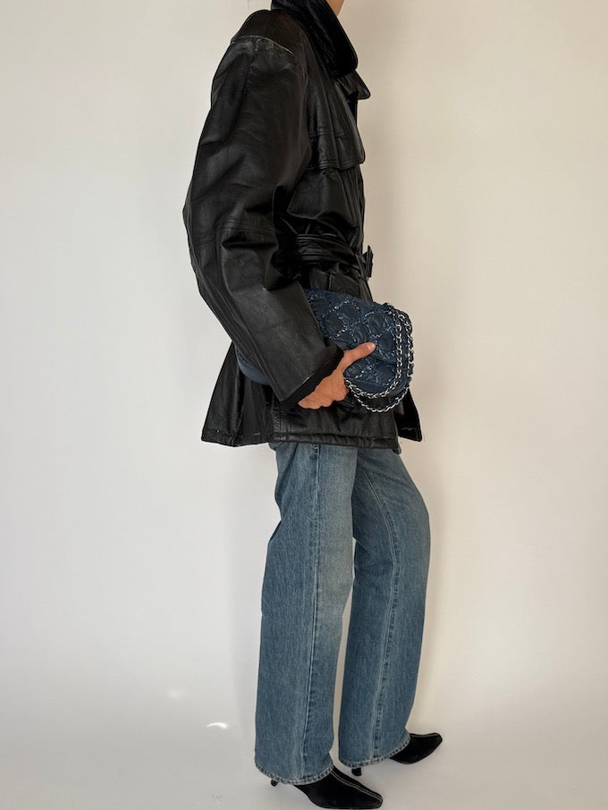 Vintage Black Belted Leather Jacket 6515