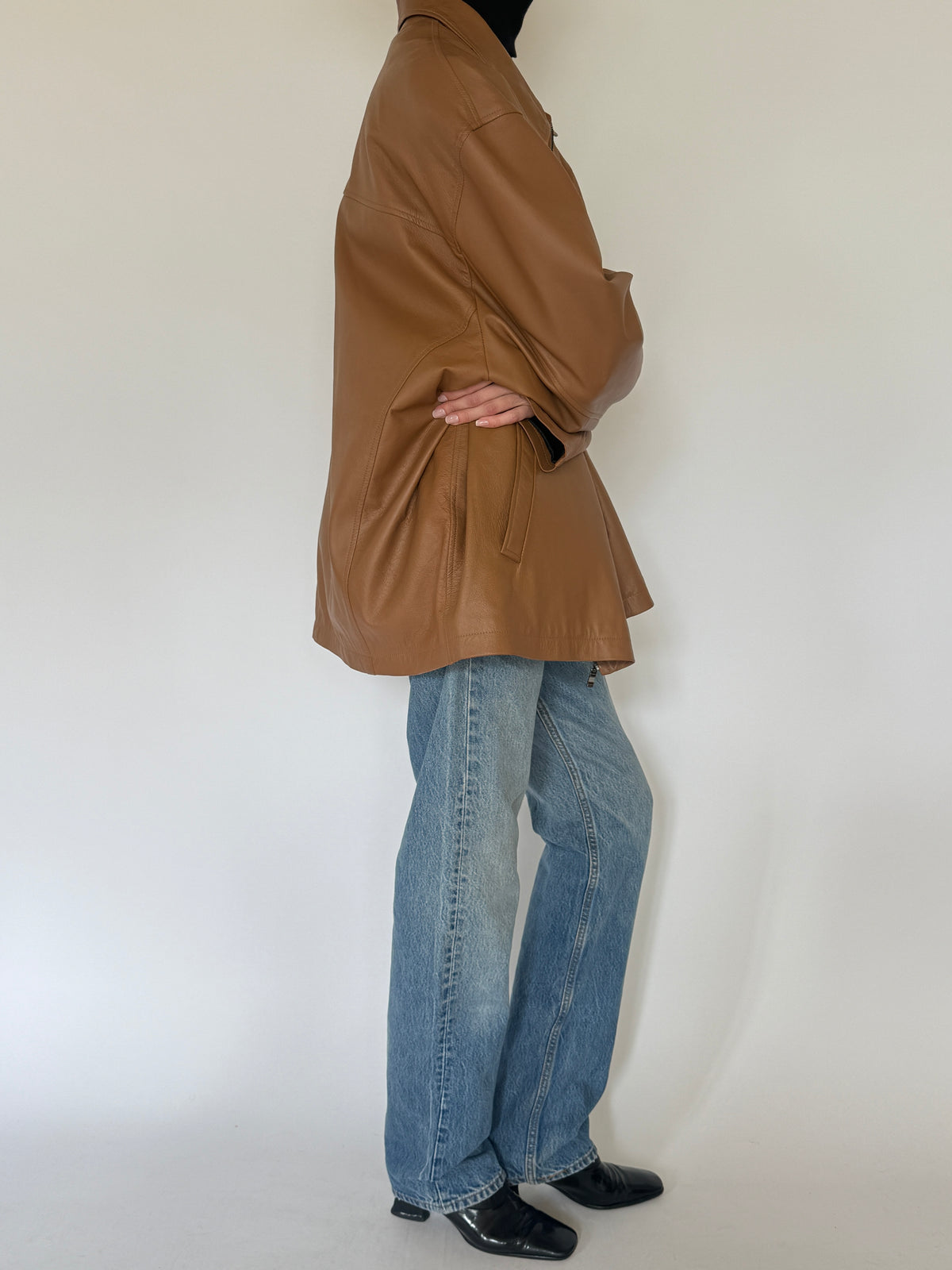 Vintage Zip-Front Leather Jacket Brown 0077