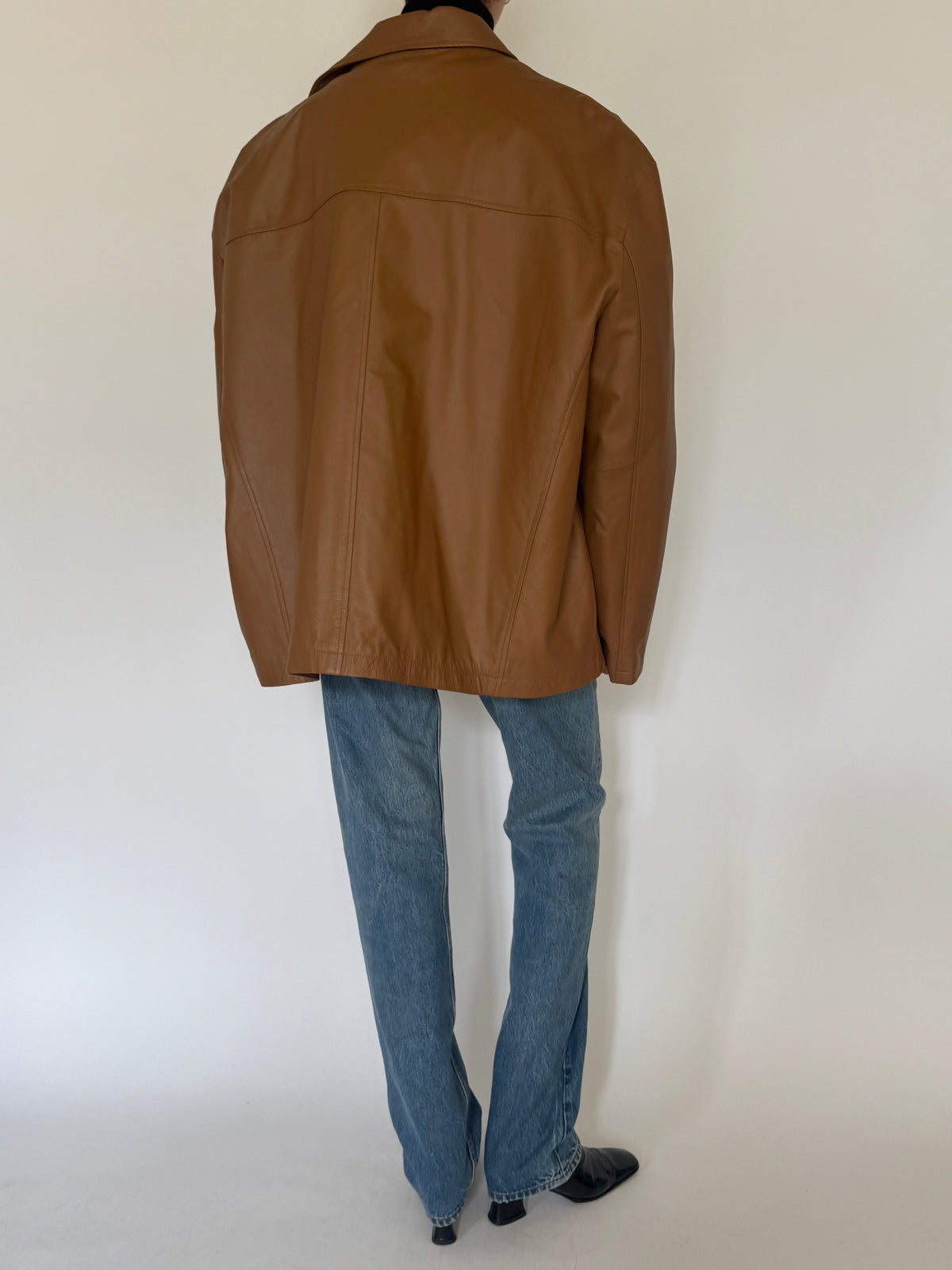 Vintage Zip-Front Leather Jacket Brown 0077