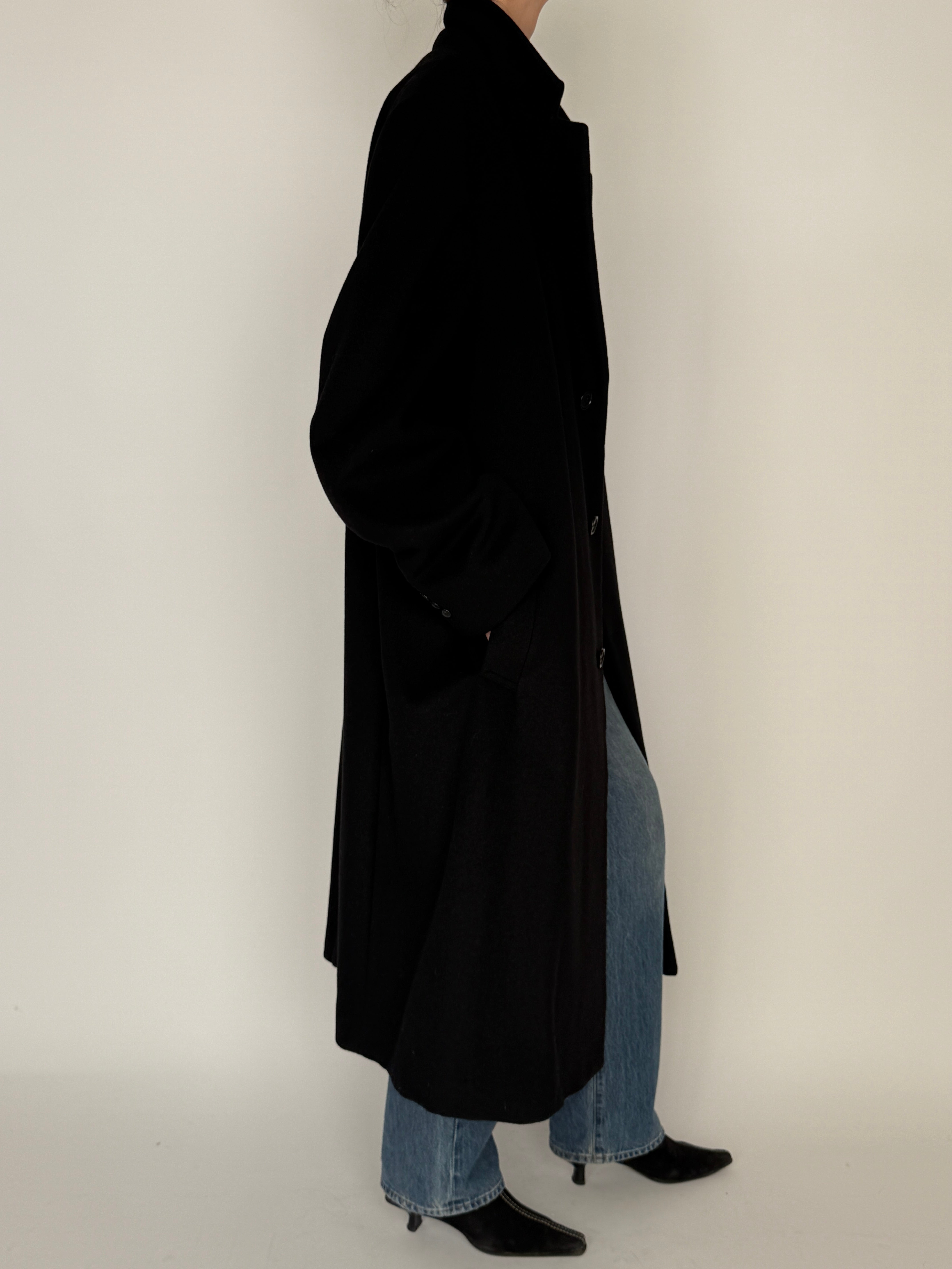 Vintage long wool coat black side view