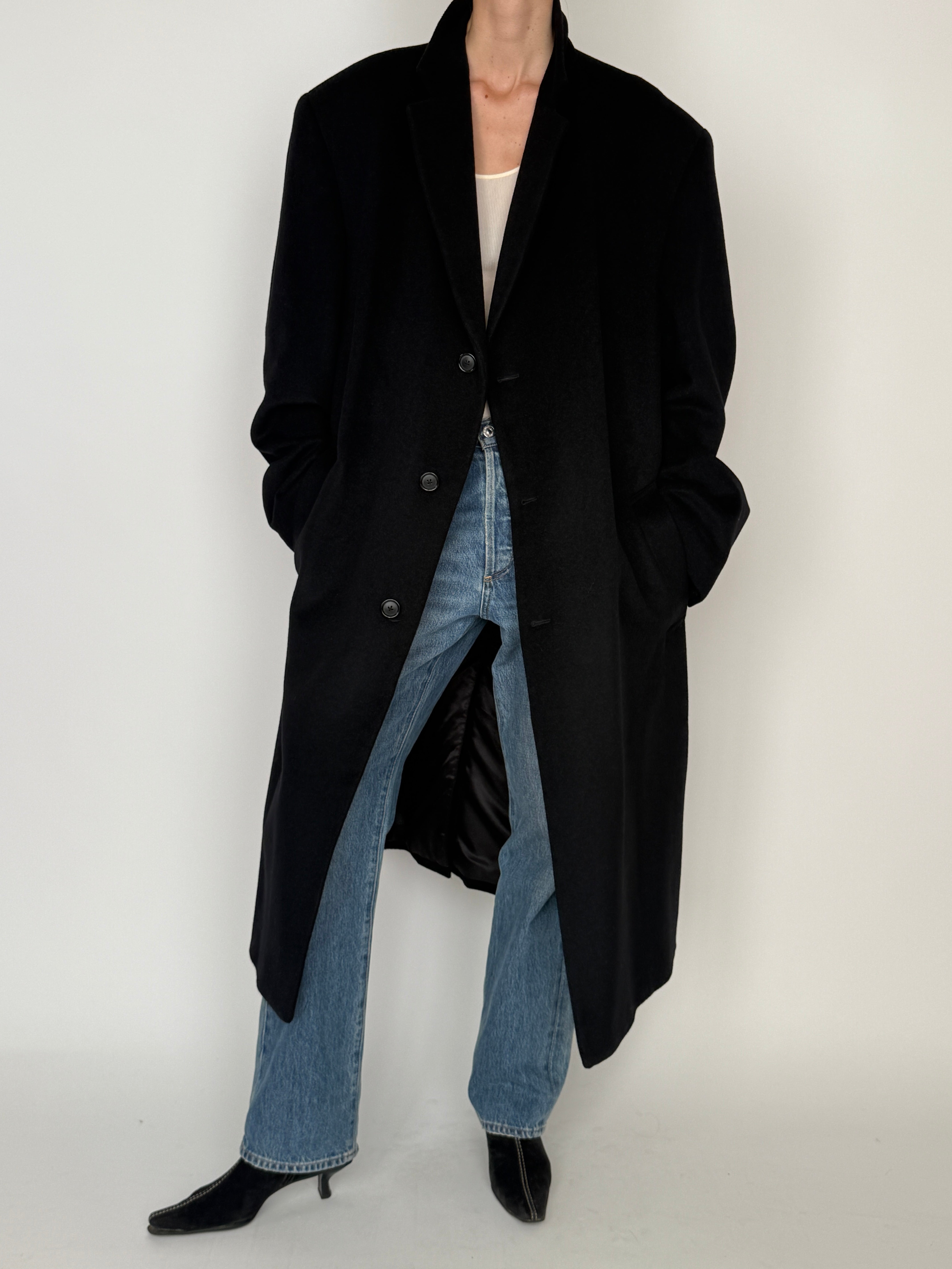 Vintage long coat black lapel detail
