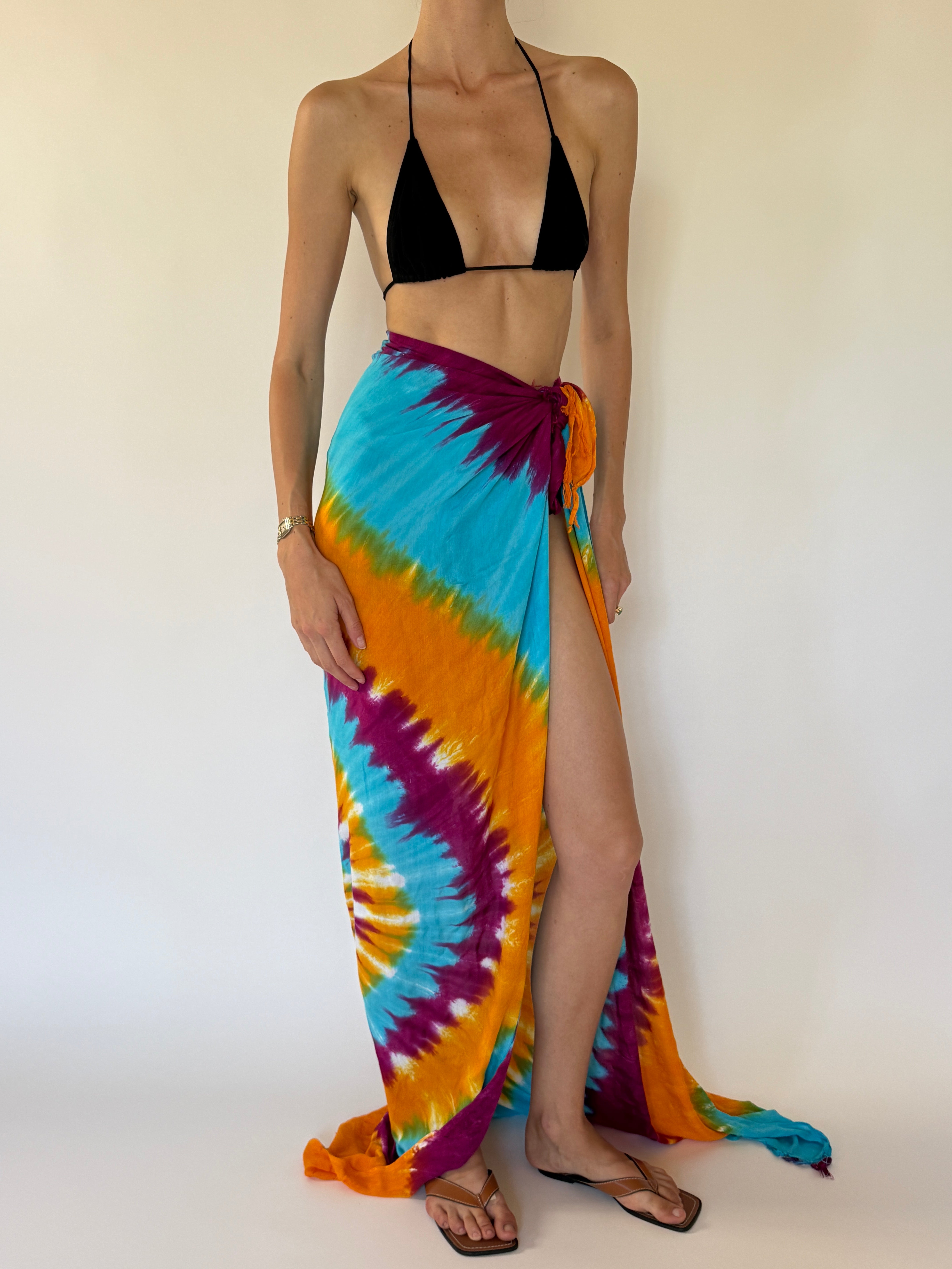Vintage colorful tie-dye pareo front view