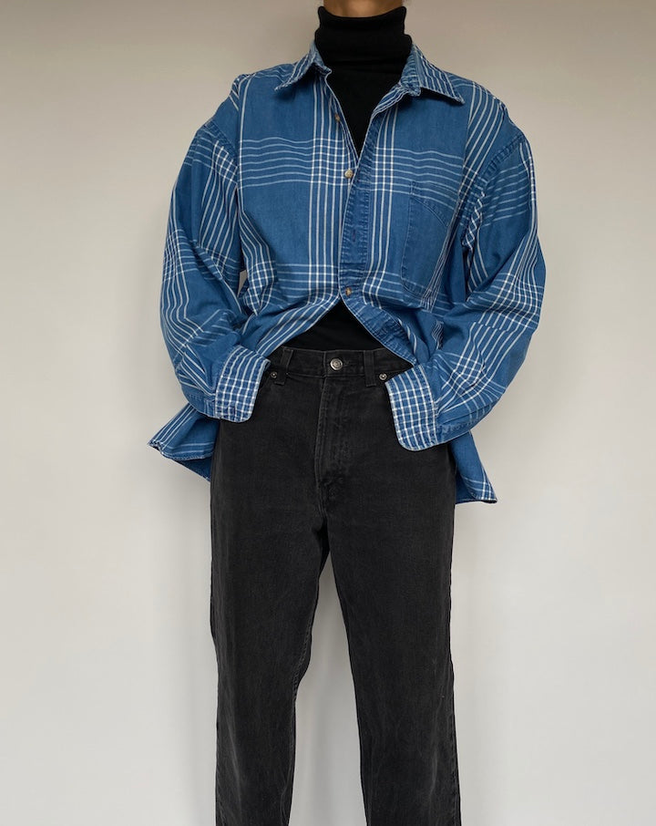 VINTAGE BLUE LONG SLEEVE SHIRT MADE IN 100% COTTON 1963