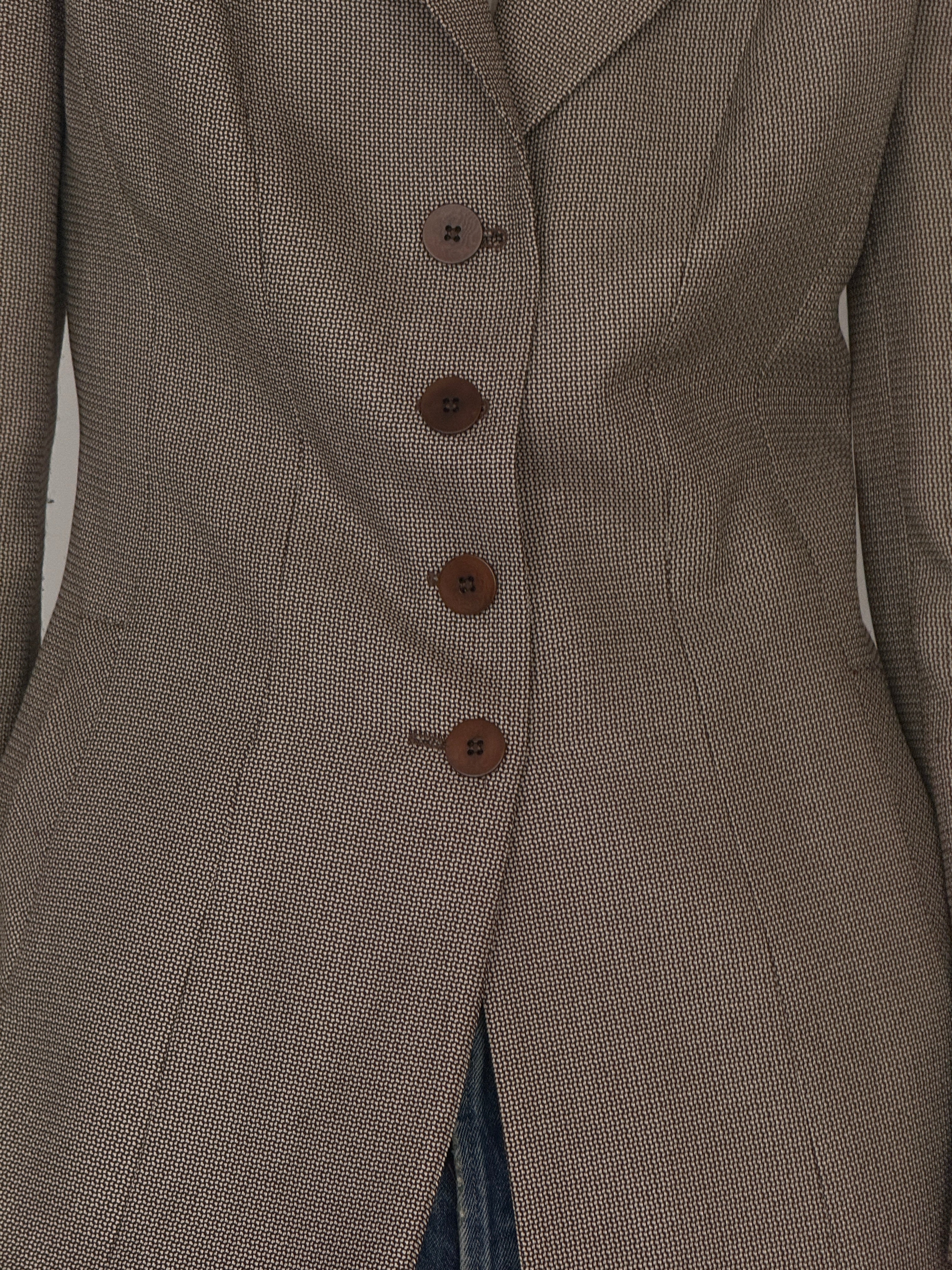 Vintage brown tailored longline blazer button detail