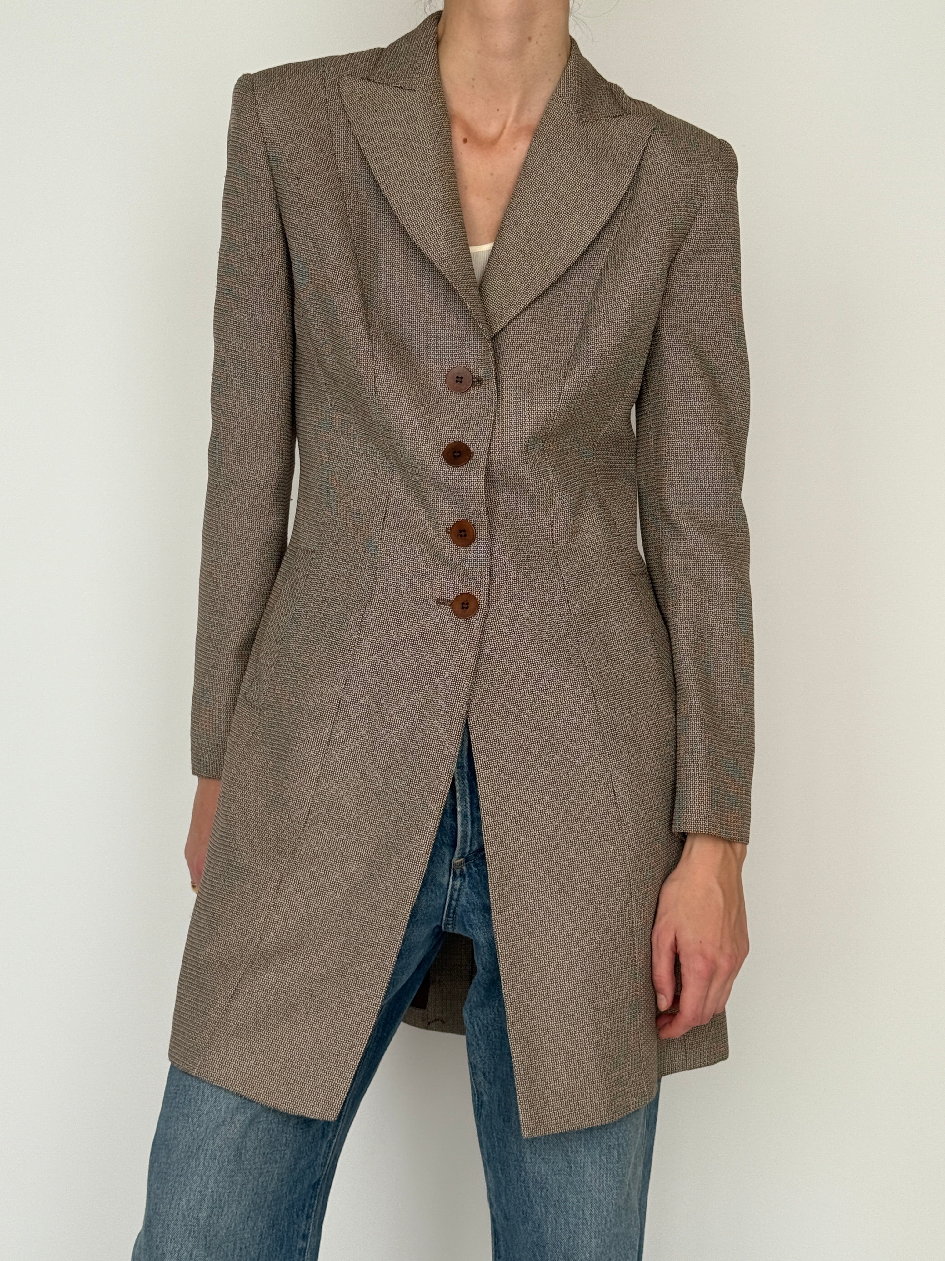 Vintage longline blazer brown waist seam detail