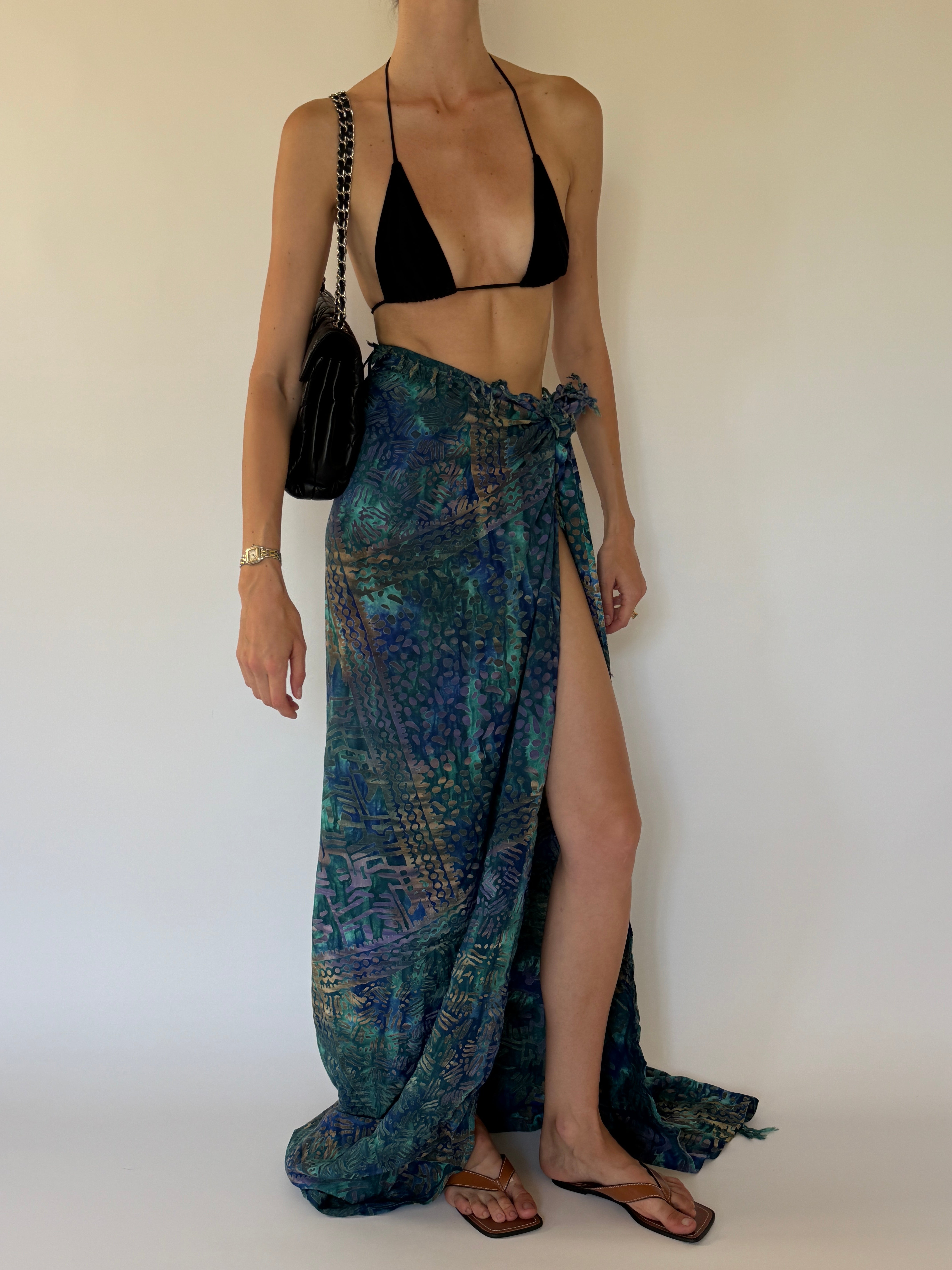 Vintage Printed Wrap Sarong Blue Green 7576
