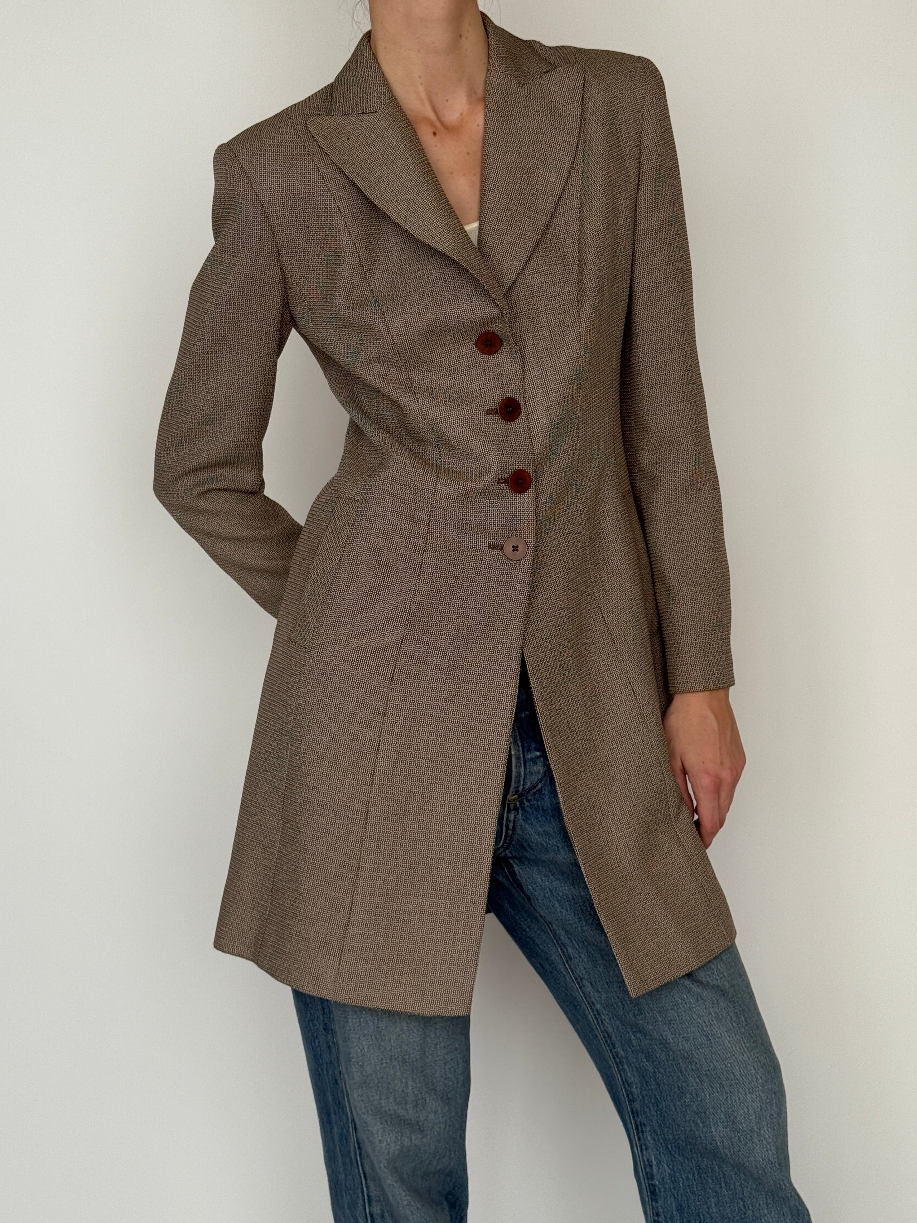 Vintage tailored blazer brown front closure
