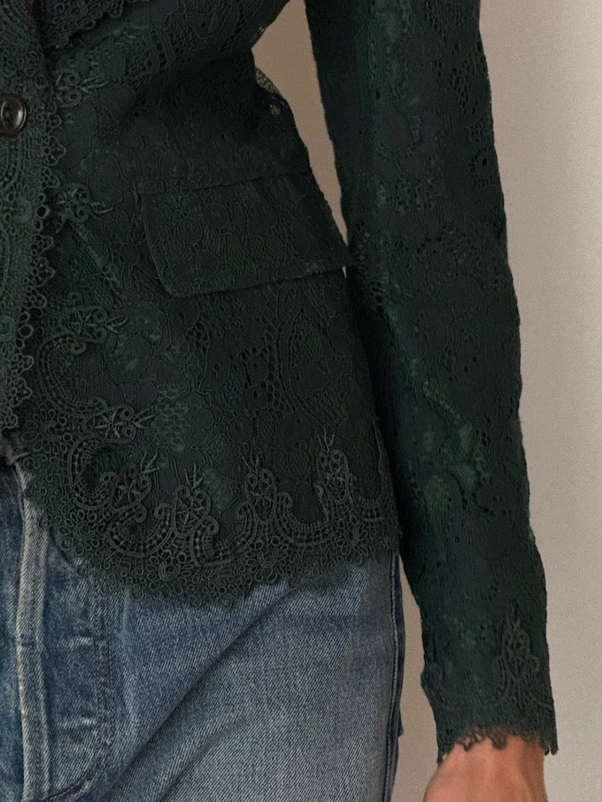 Vintage Fitted Lace Blazer Green