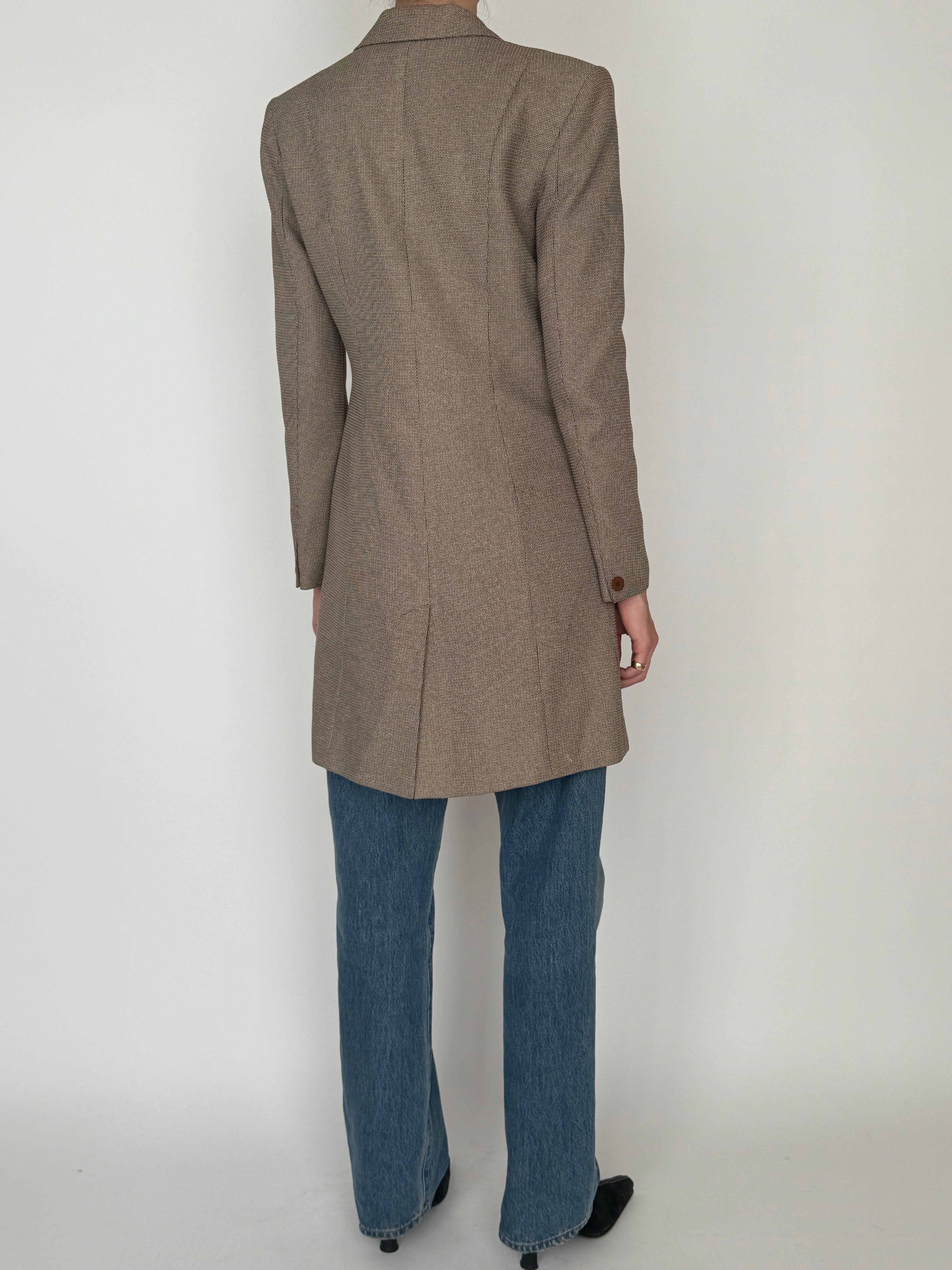 Vintage brown longline blazer full length view back