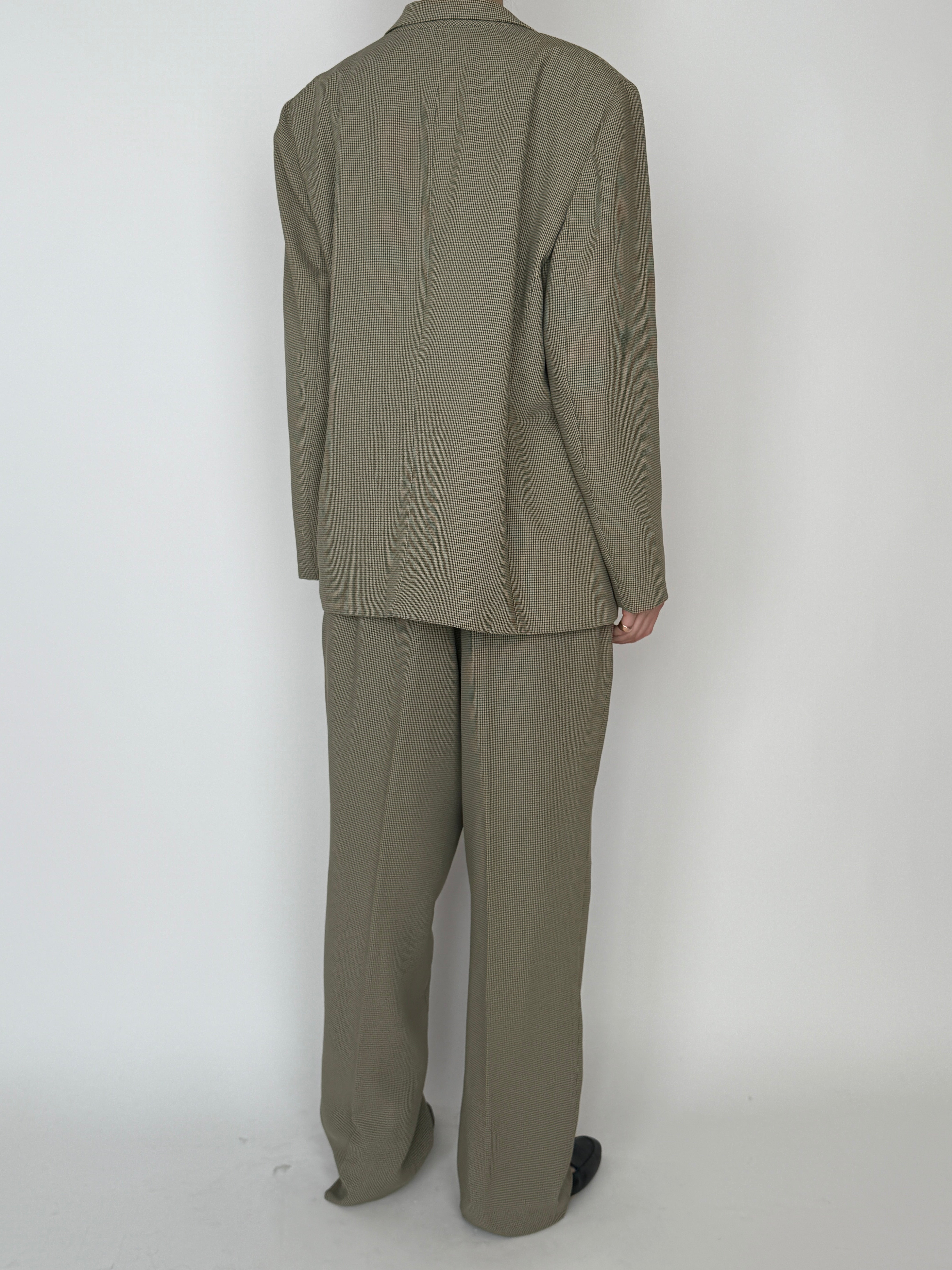Vintage olive micro-check blazer and trousers set