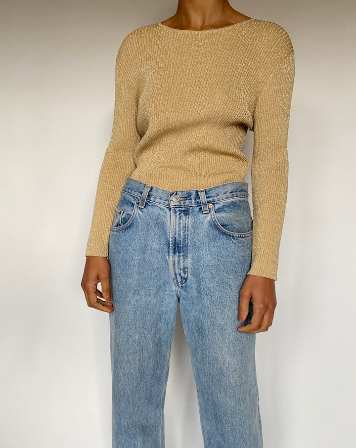 VINTAGE GOLD BEIGE LONG SLEEVE TOP 2644